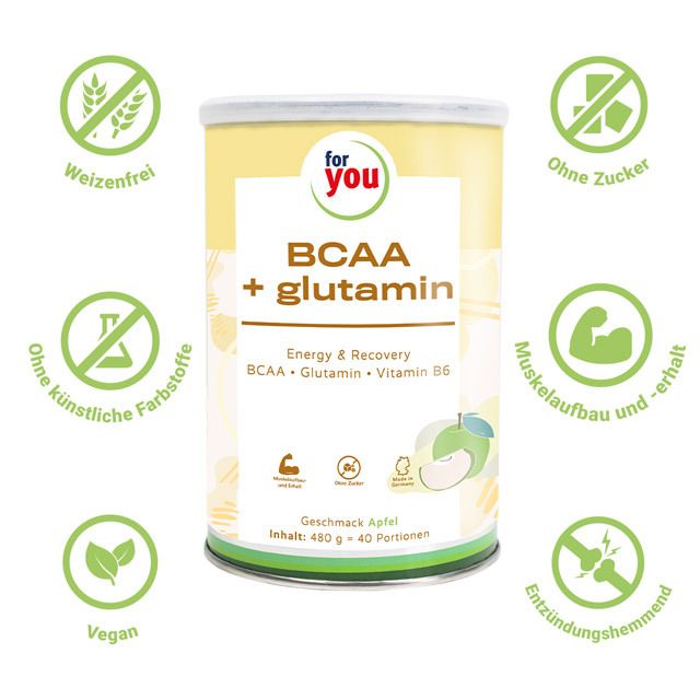 FOR YOU BCAA+glutamin Energy & Recovery Apfel Plv. 480 g Pulver