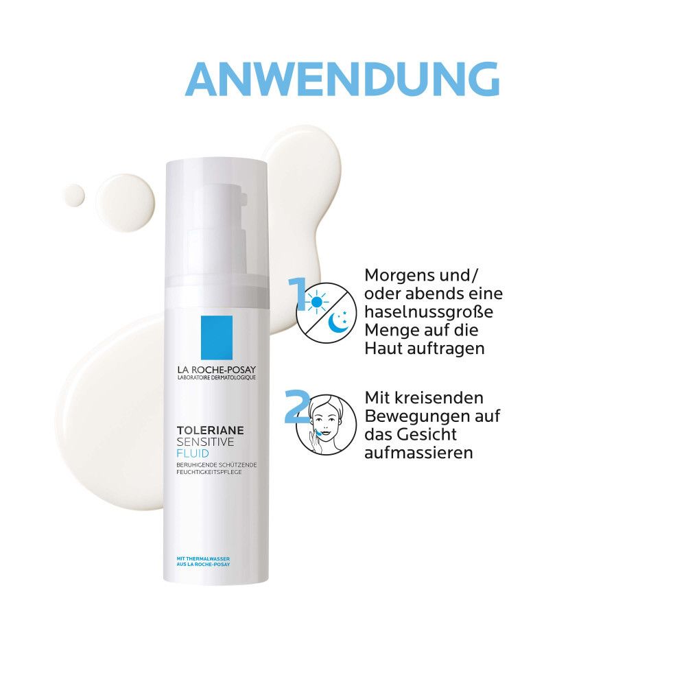 Anwendung: Morgens/abends auftragen und einmassieren. La Roche-Posay Toleriane Sensitive Fluid.