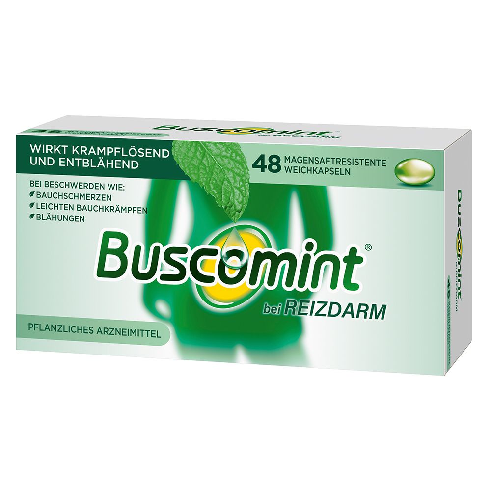 Buscomint® bei Reizdarm mit Pfefferminzöl bei leichten Krämpfen im Magen-Darm-Trakt, Blähungen und Reizdarmsyndrom