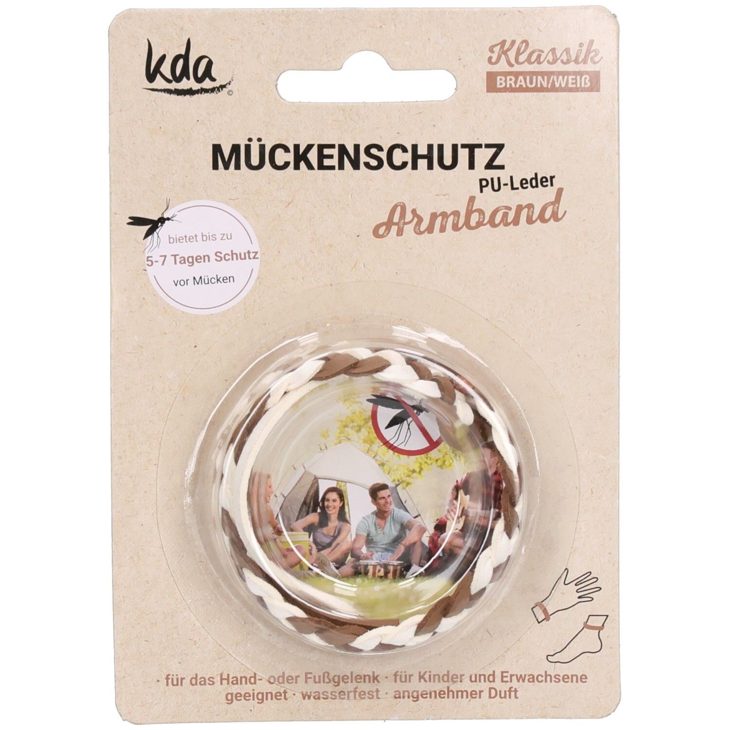 Mückenschutz Armband PU-Leder braun/weiß KDA 1 St