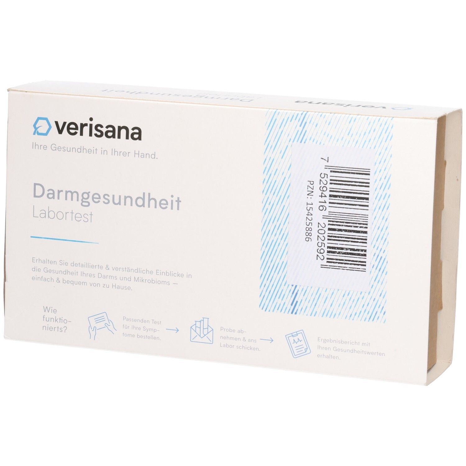 Verisana Darmgesundheit Labortest Kartonverpackung mit Produktinformationen und Barcode.