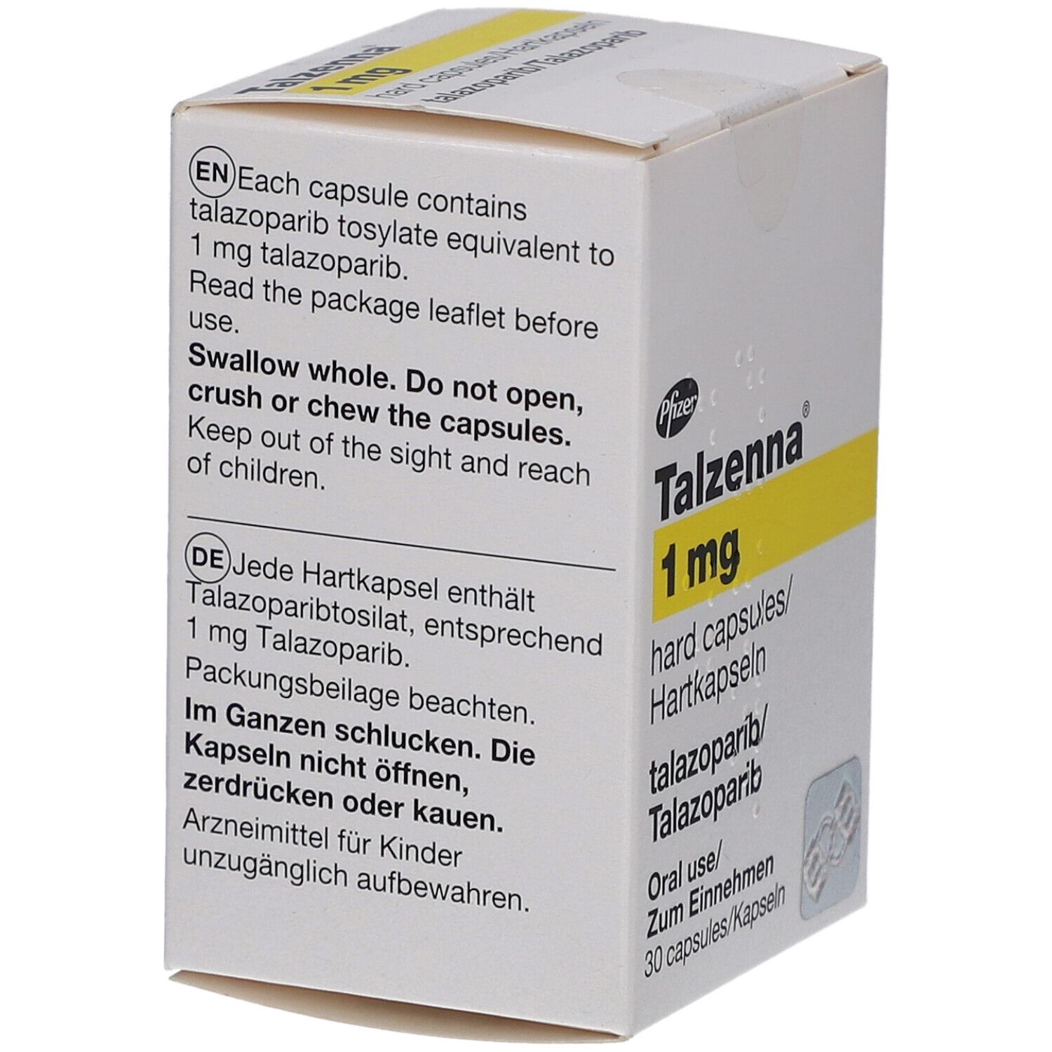 Rückseite der Faltschachtel. Text in Englisch und Deutsch. Enthält Informationen zu Inhaltsstoffen und Anwendung. Pfizer Logo.