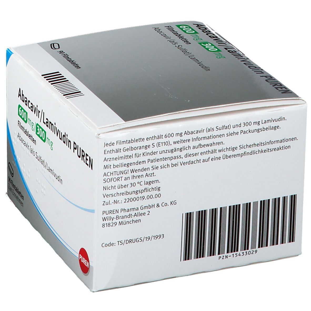 ABACAVIR/Lamivudin Puren 600 mg/300 mg Filmtabl. 90 St Filmtabletten