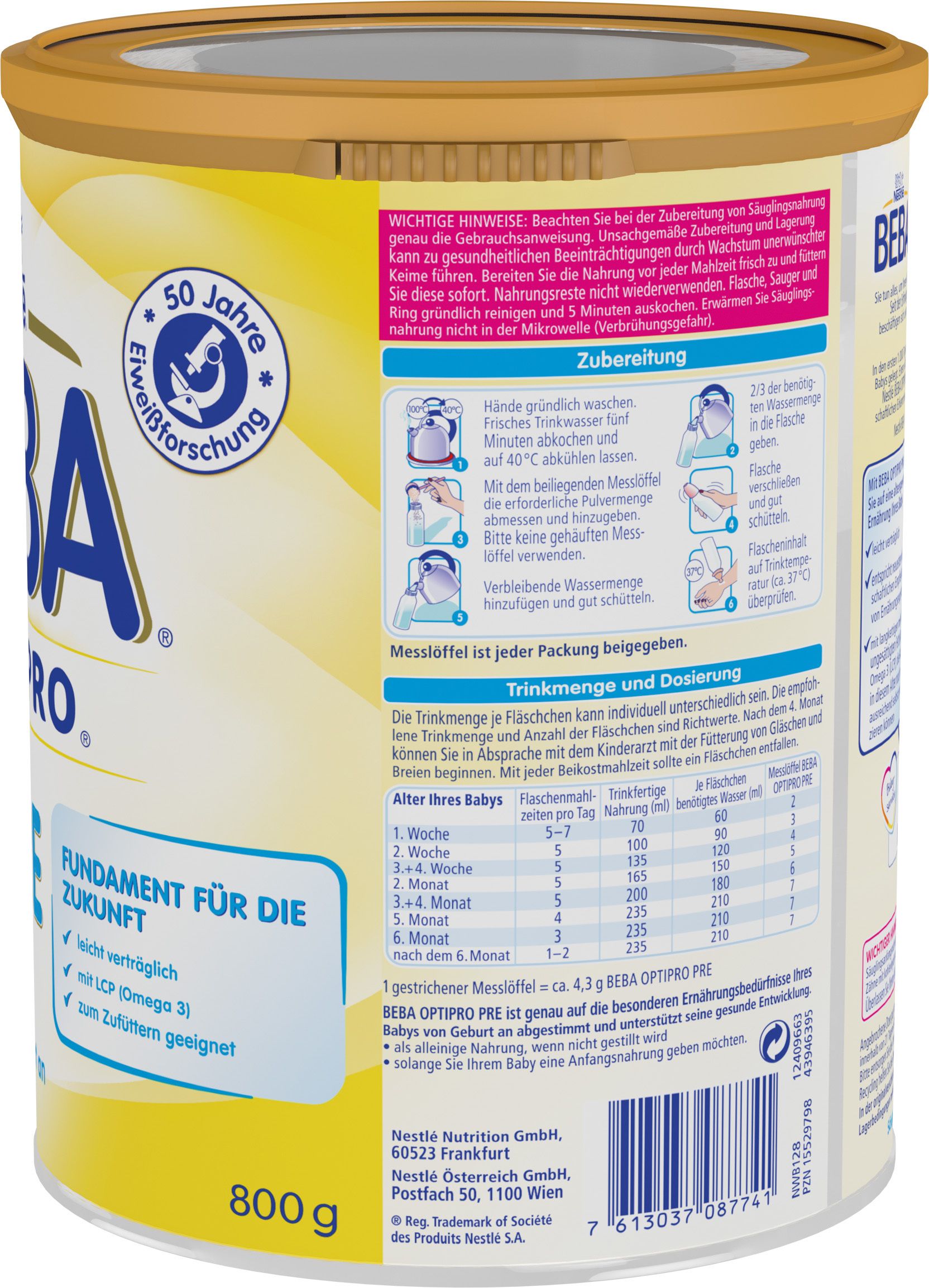Nestlé BEBA OPTIPRO® PRE Anfangsmilch von Geburt an