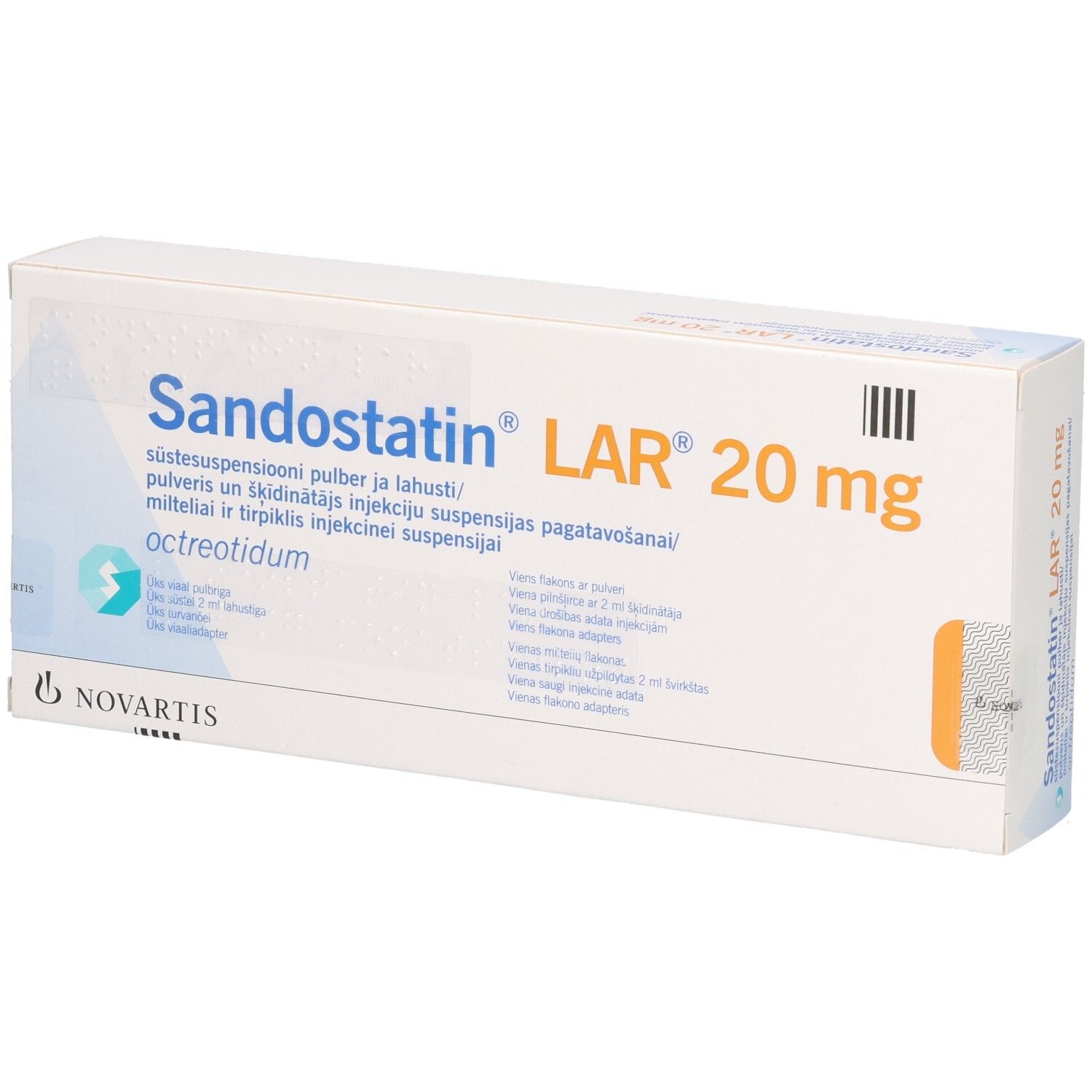 Sandostatin LAR 20 mg Schachtel mit Pulver zur Herstellung einer Injektionssuspension.