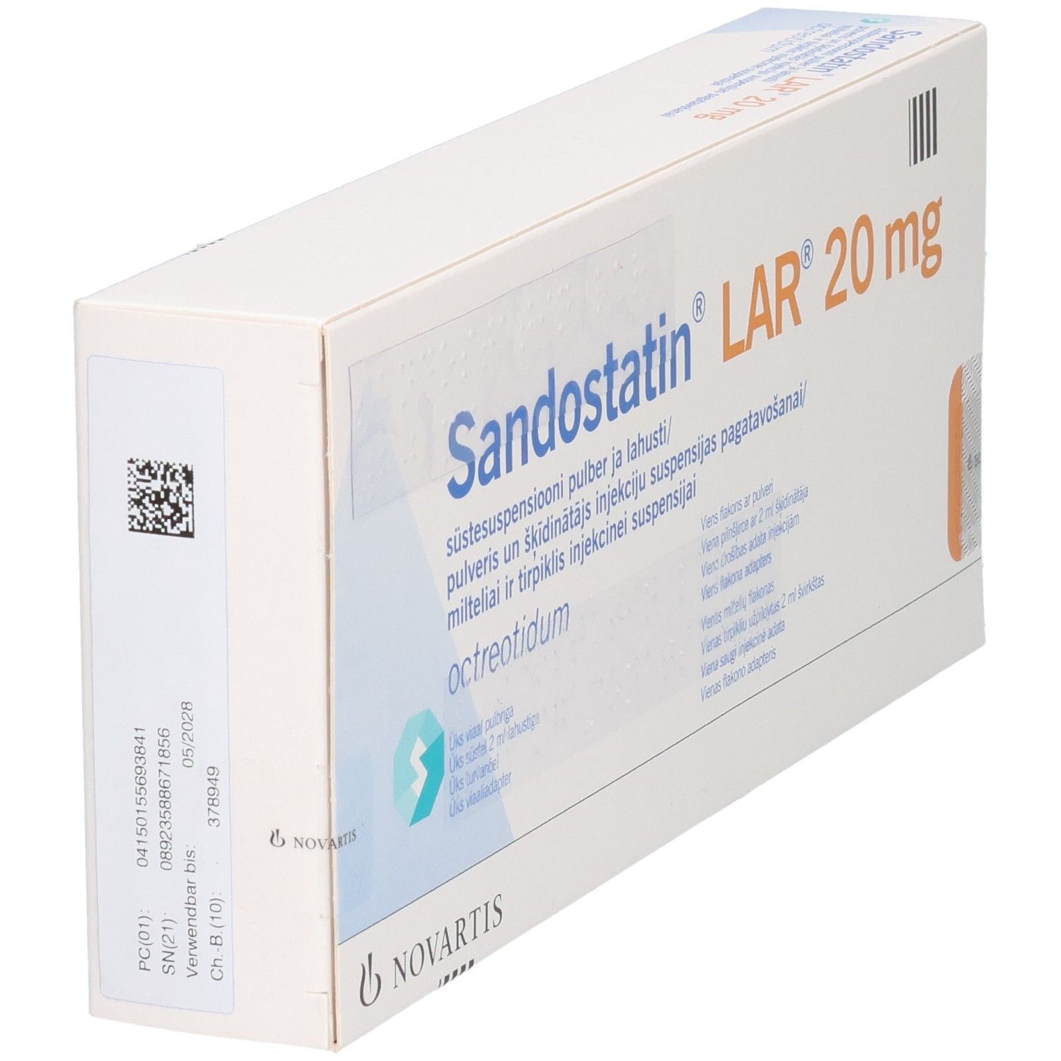 Verpackung "Sandostatin LAR 20 mg" von Novartis.