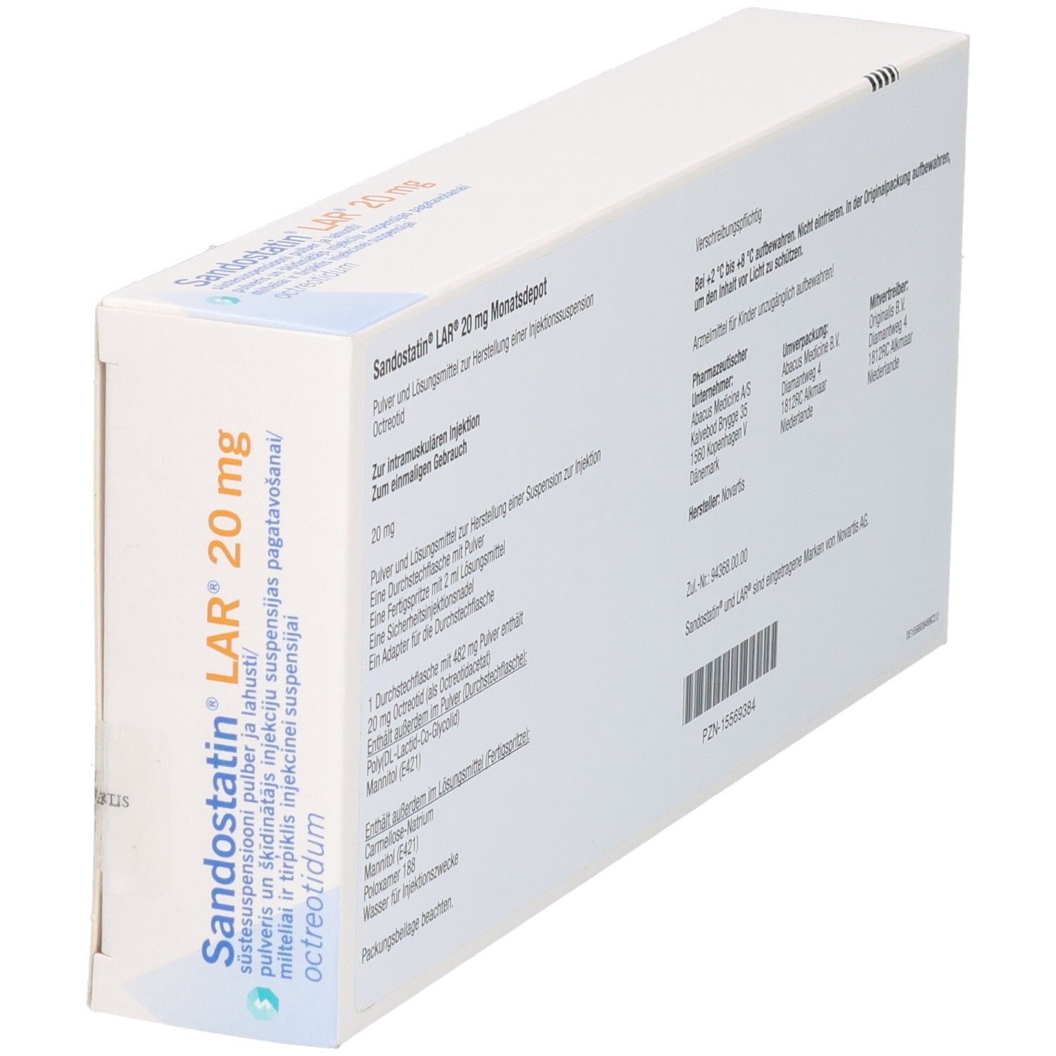 Sandostatin LAR 20 mg Schachtel mit Pulver zur Herstellung einer Injektionssuspension.
