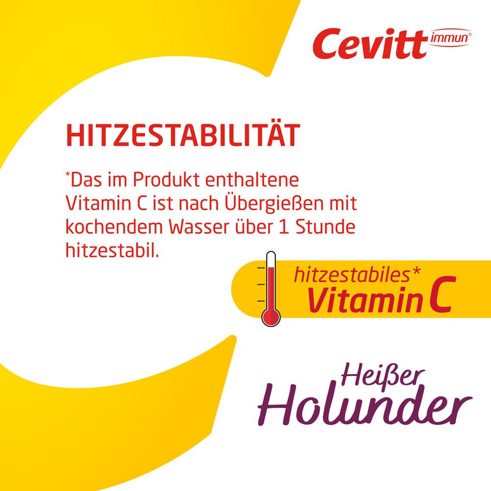 Text: Hitzestabilität. Vitamin C hitzestabil nach Übergießen mit kochendem Wasser.