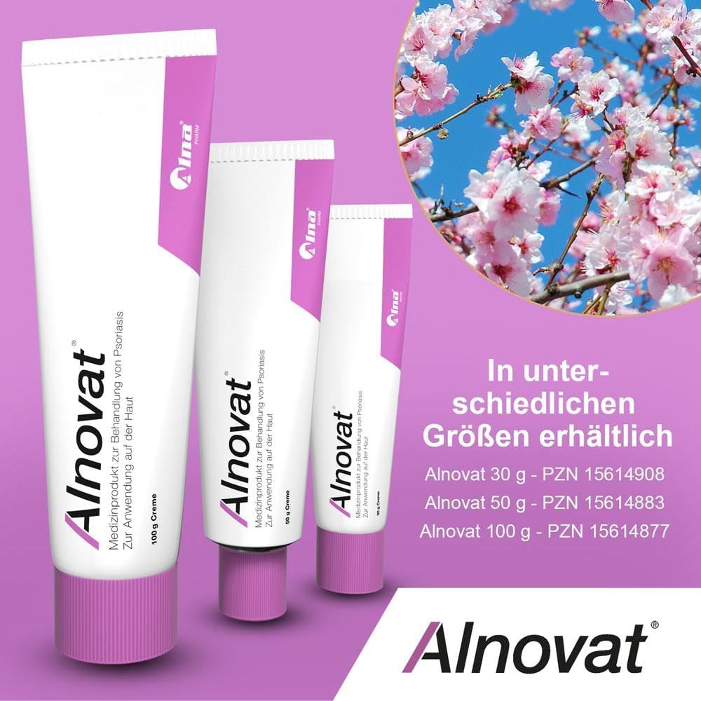 Alnovat Creme in verschiedenen Größen erhältlich, mit Kirschblüten.