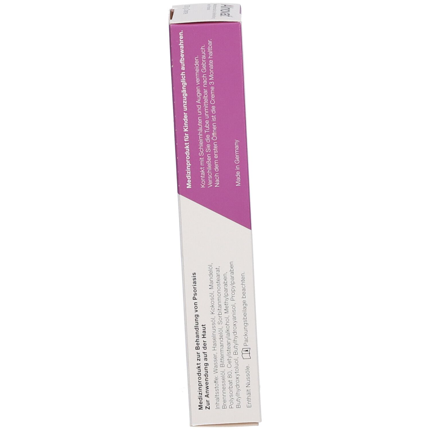 Rückseite der Alnovat Creme Faltschachtel mit Inhaltsstoffen und CE-Kennzeichnung.