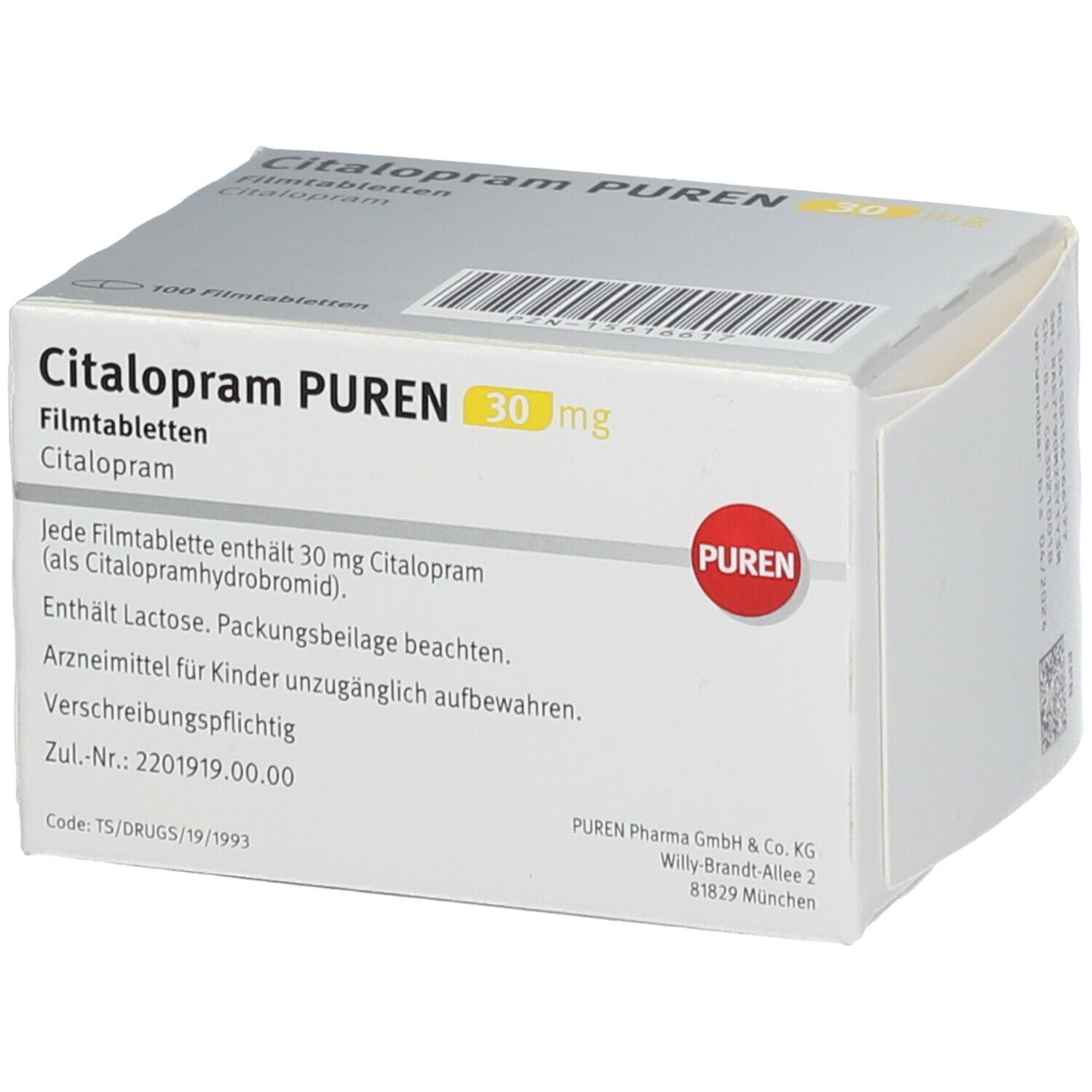 CITALOPRAM PUREN 30 mg Filmtabletten 100 St mit dem E-Rezept kaufen ...