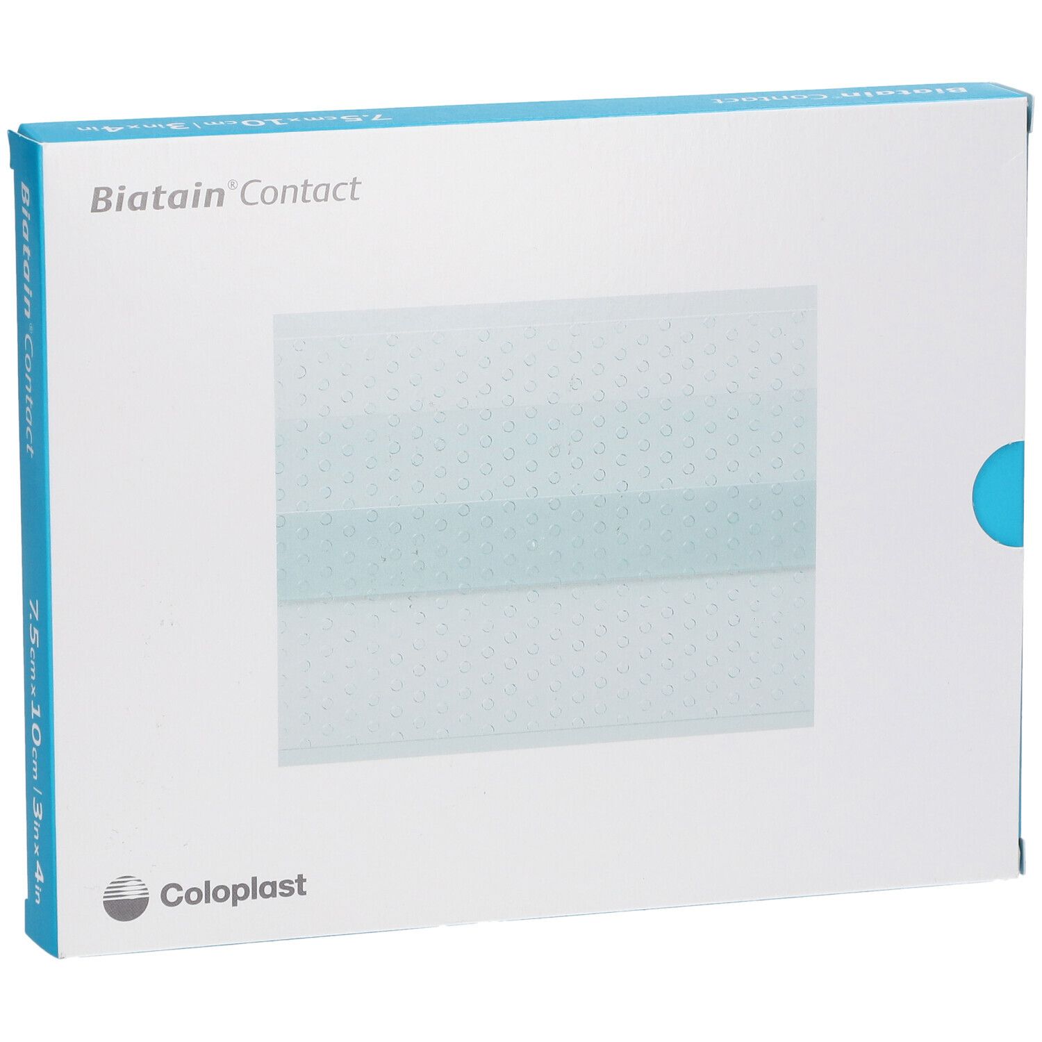 Verpackung Biatain Contact Wundauflage 7,5x10cm, Coloplast Logo.