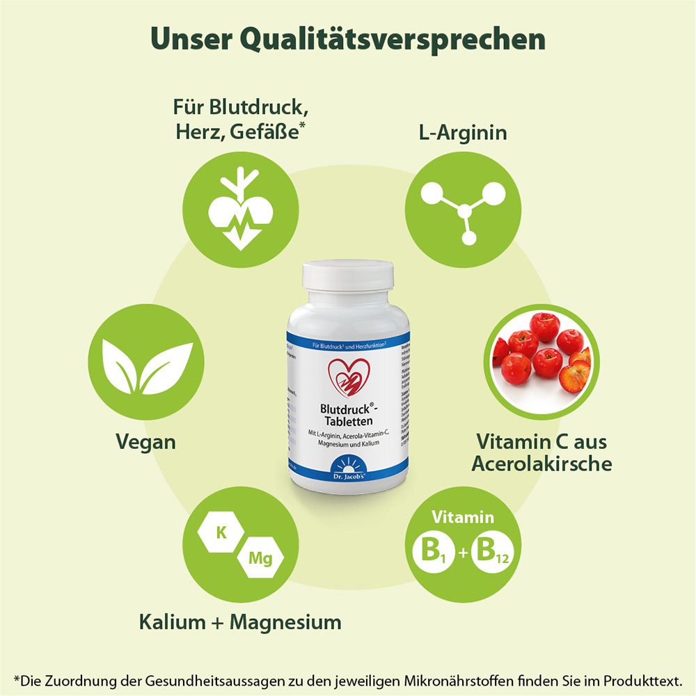 Dr. Jacob's Blutdruck-Tabletten L-Arginin Acerola-Vitamin-C Magnesium Kalium