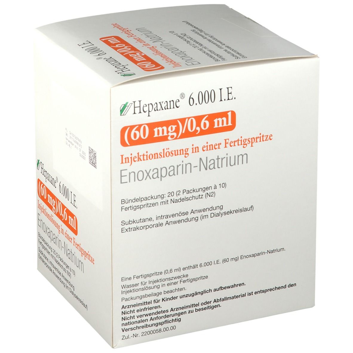 Hepaxane® 6.000 I.E. 60 mg/0,6 ml