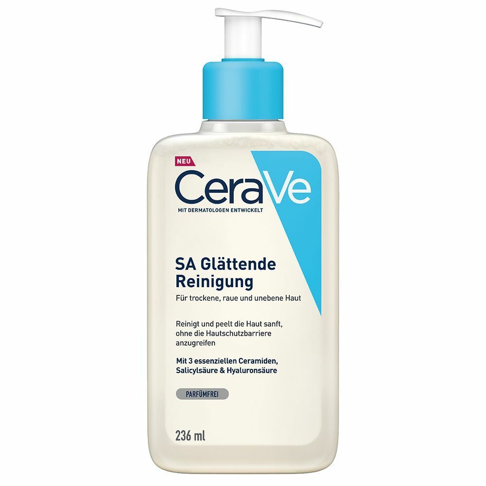 CeraVe SA Glättende Reinigung: mildes Reinigungsgel für Gesicht und Körper bei trockener Haut +CeraVe Probenduo Porentiefe Reinigung 5ml + Anti Unreinheiten Gel 3ml GRATIS