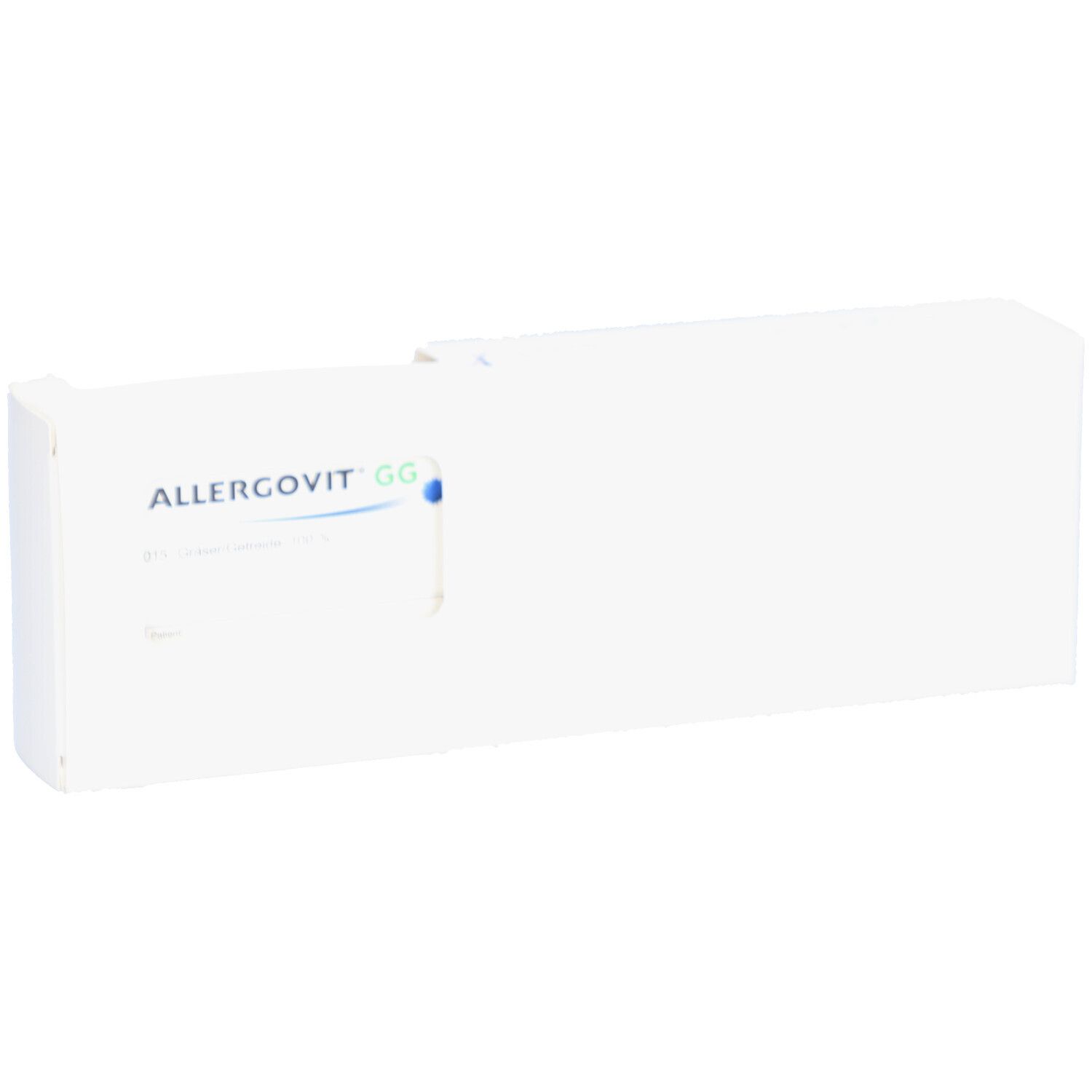 Weiße Verpackung mit Logo ALLERGOVIT GG. Rechteckige Form. Produktinformationen.