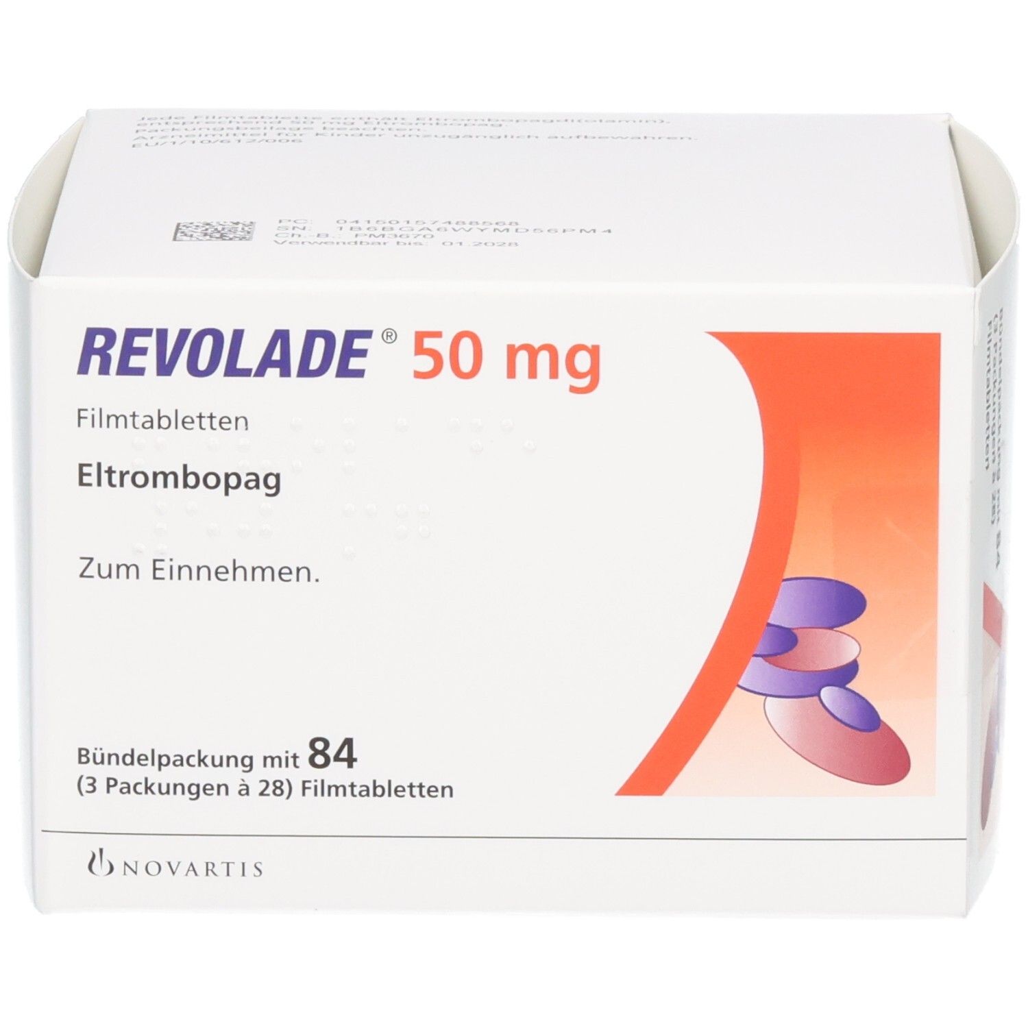 REVOLADE 50 mg Filmtabletten Bündelpackung mit 84 Tabletten.