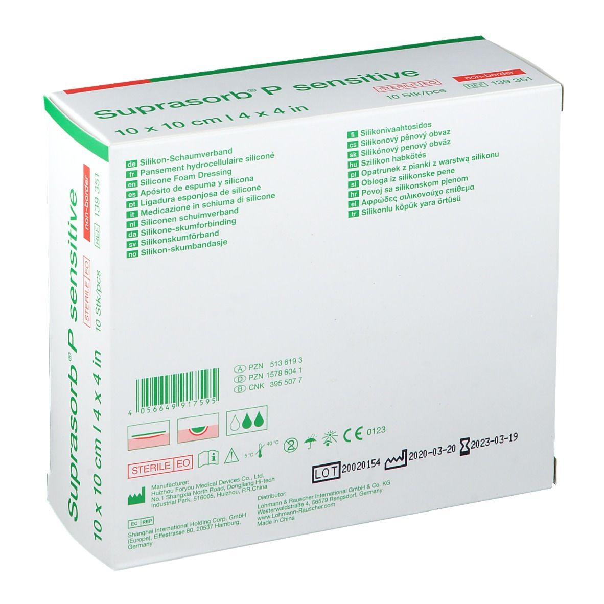SUPRASORB P sensitive: 10x10cm, 10 Stück, Silikon-Schaumverband, steril, non-border.