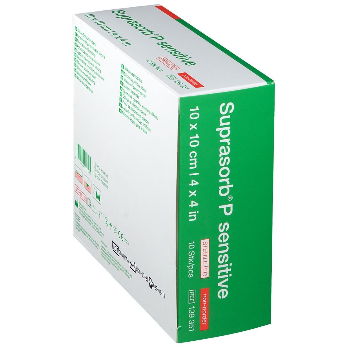 SUPRASORB P sensitive: 10x10cm, 10 Stück, Silikon-Schaumverband, steril, non-border.