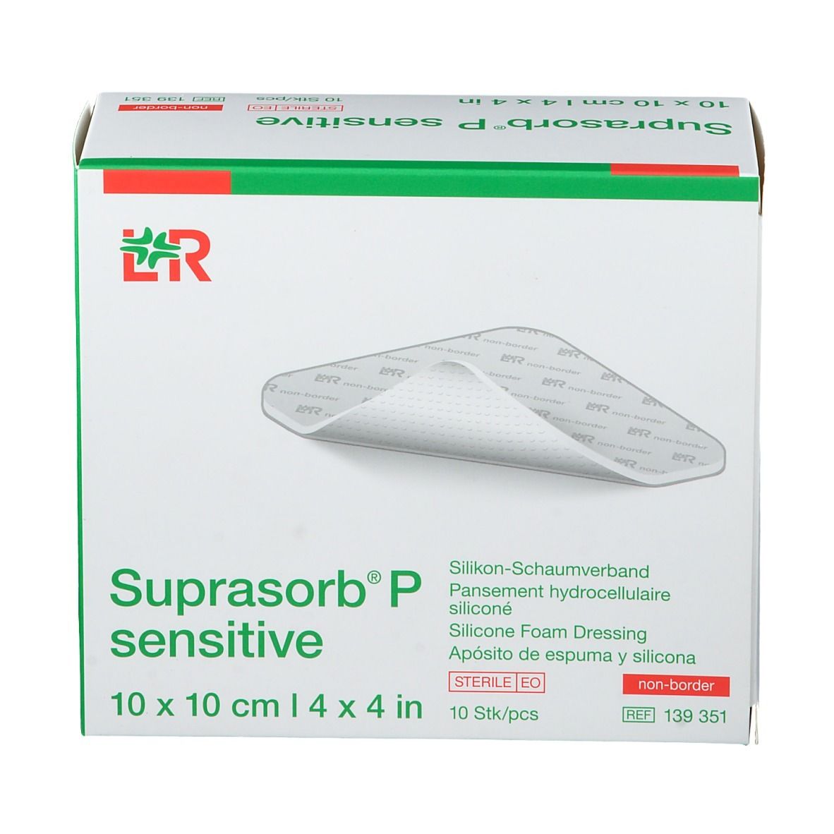 SUPRASORB P sensitive: 10x10cm, 10 Stück, Silikon-Schaumverband, steril, non-border.