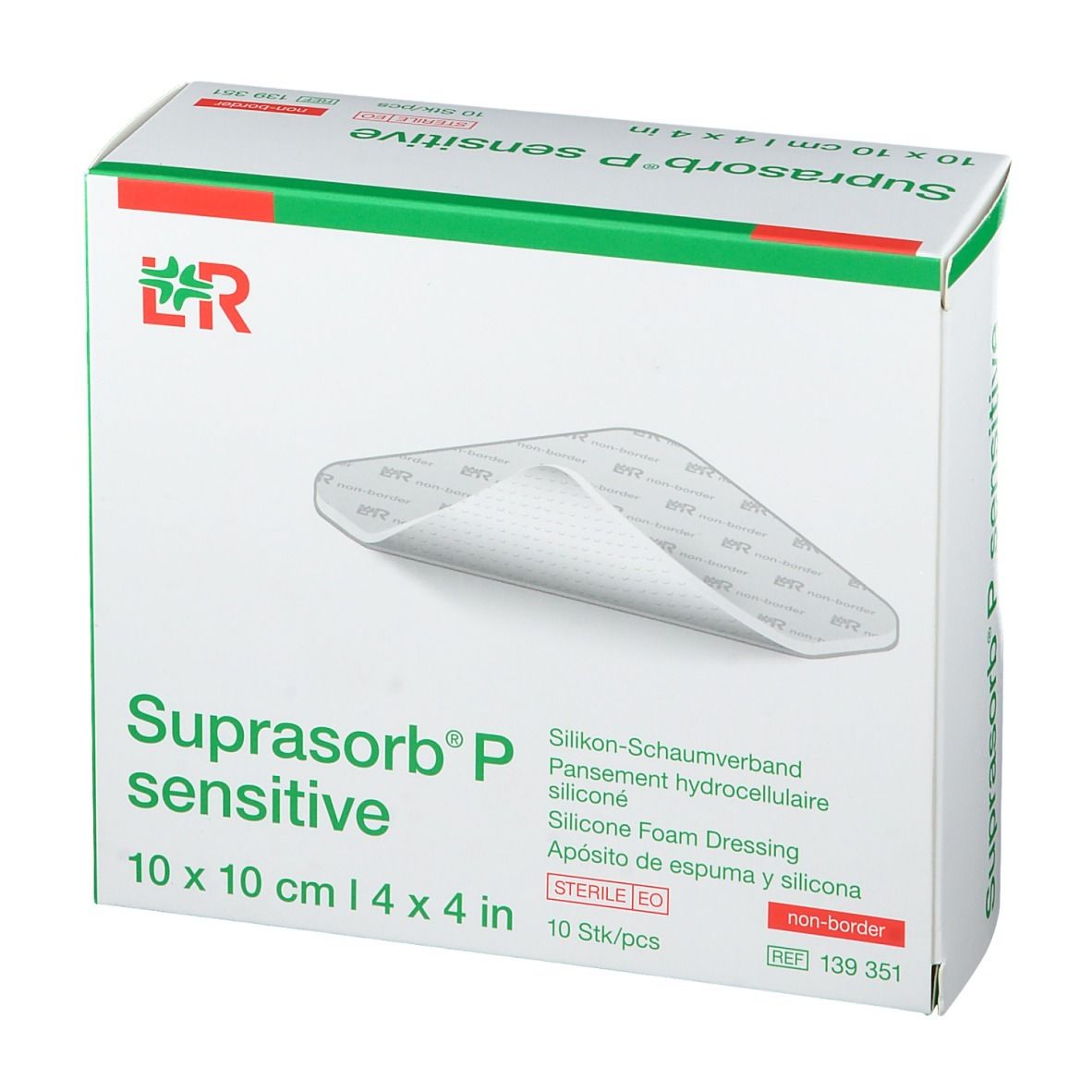 SUPRASORB P sensitive: 10x10cm, 10 Stück, Silikon-Schaumverband, steril, non-border.
