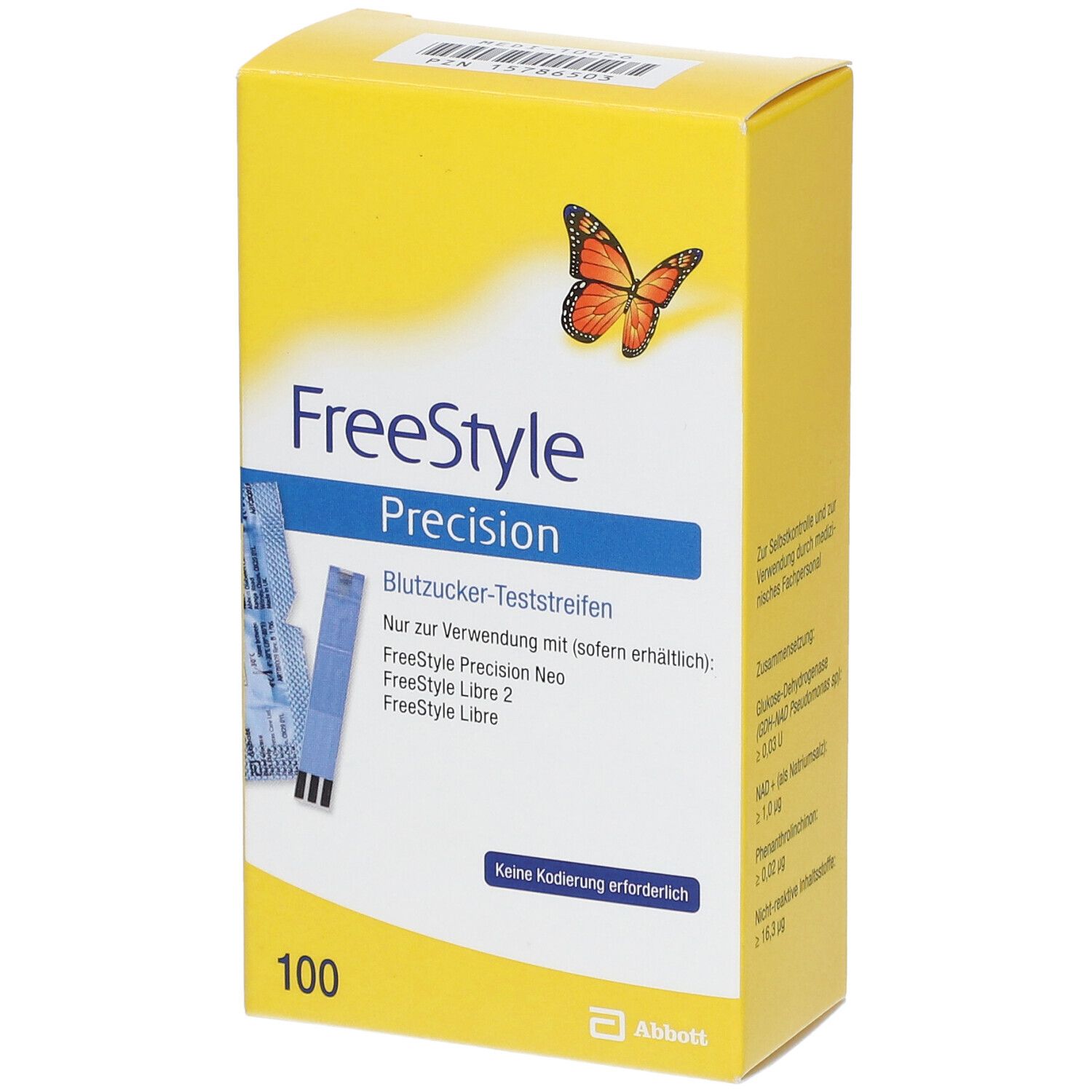 Freestyle Precision Blutzucker Teststr.o.Codierung 100 St Teststreifen