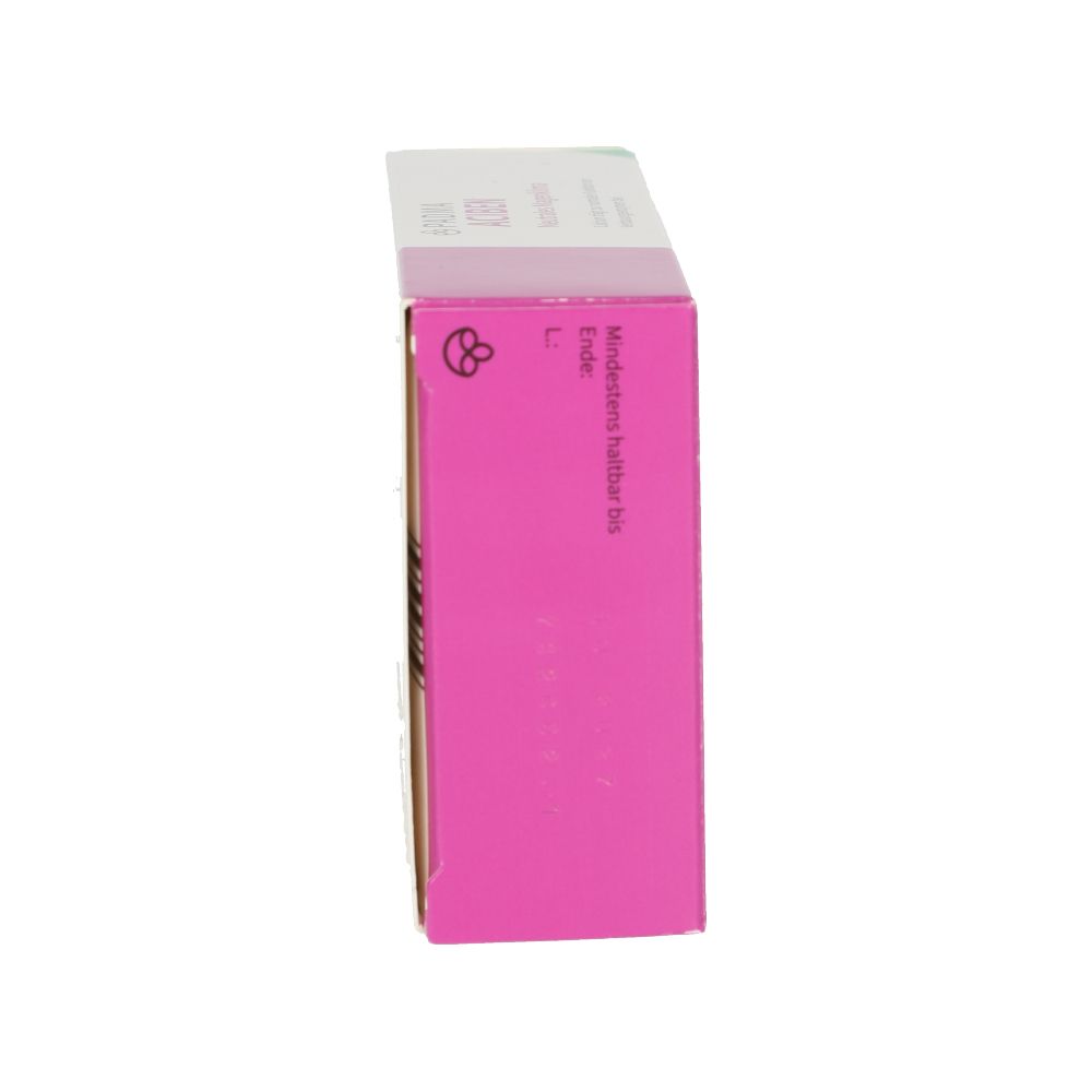 Seitenansicht der Padma Aciben Kapseln-Packung. Rosa mit weißem Text. Mindesthaltbarkeitsdatum.