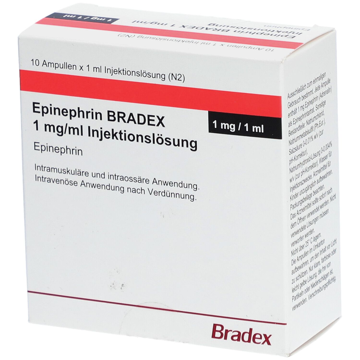 EPINEPHRIN BRADEX 1 mg/ml Injektionslösung Amp. 10x1 ml mit dem E ...