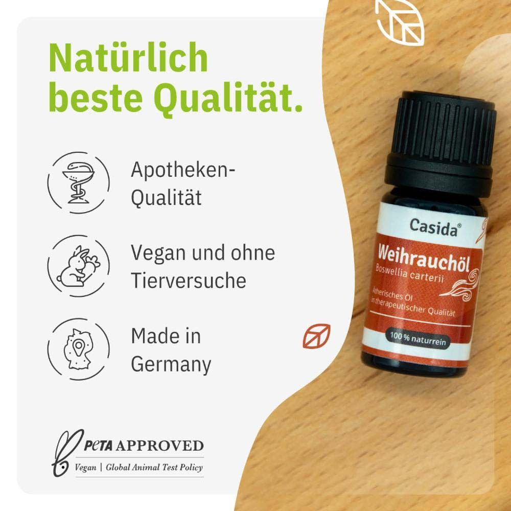 Produktflasche mit Text auf weißem Hintergrund. Apotheken-Qualität, vegan und ohne Tierversuche. Made in Germany.