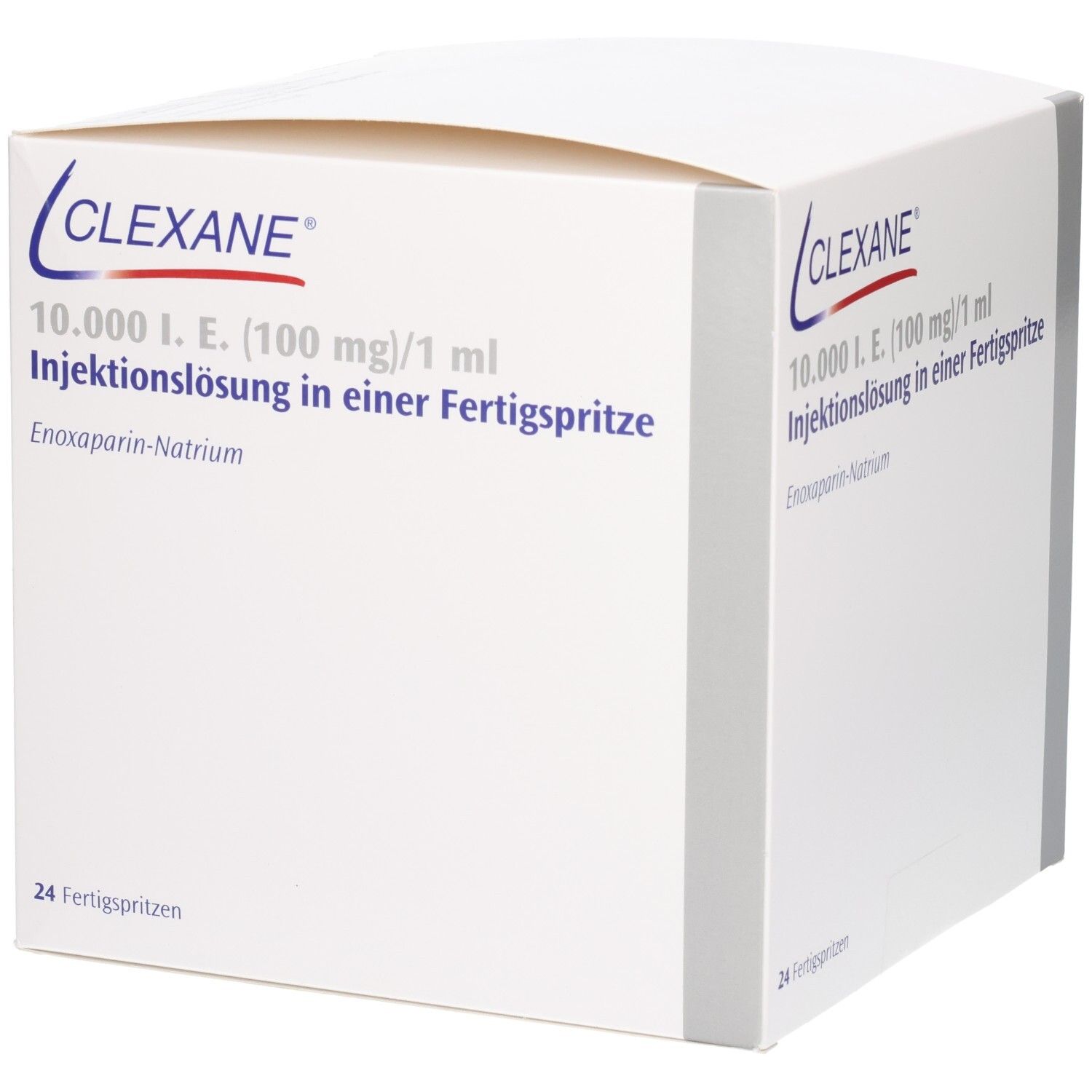 Clexane 10.000 I.E. Injektionslösung in Fertigspritze, Vorderseite.