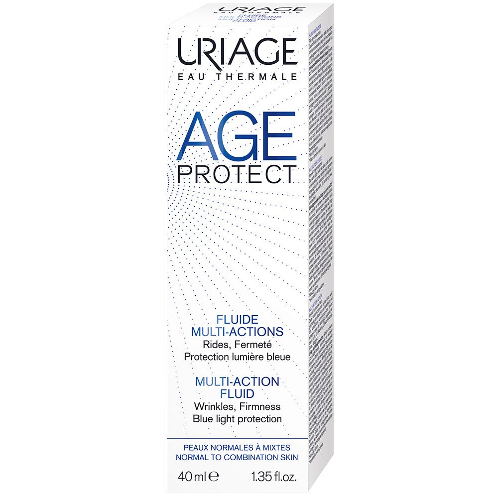 Uriage Age Protect Fluid. Kartonverpackung. Text: Age Protect, Multi-Action Fluid, 40ml.