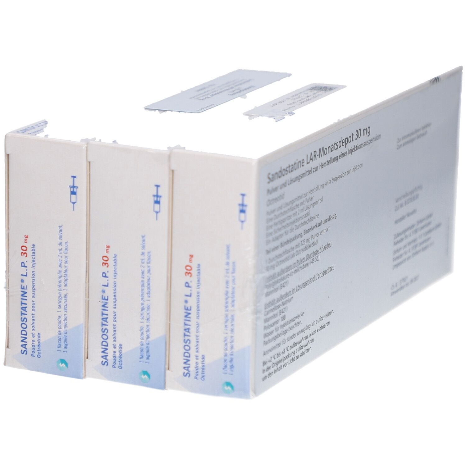 Mehrere Packungen SANDOSTATINE L.P. 30 mg.  Aufdruck: SANDOSTATINE L.P. 30 mg.