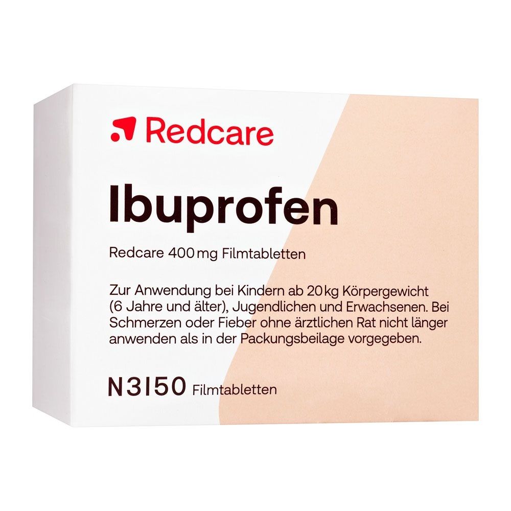 Redcare Ibuprofen 400 mg Filmtabletten Verpackung.