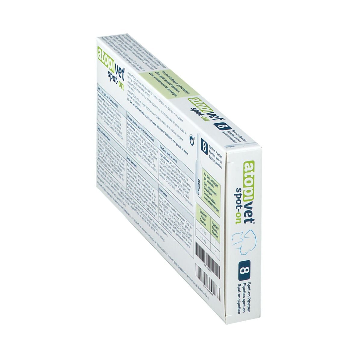 Kartonverpackung mit Produktnamen und Logo. Enthält 8 Pipetten. Bayer-Logo sichtbar.