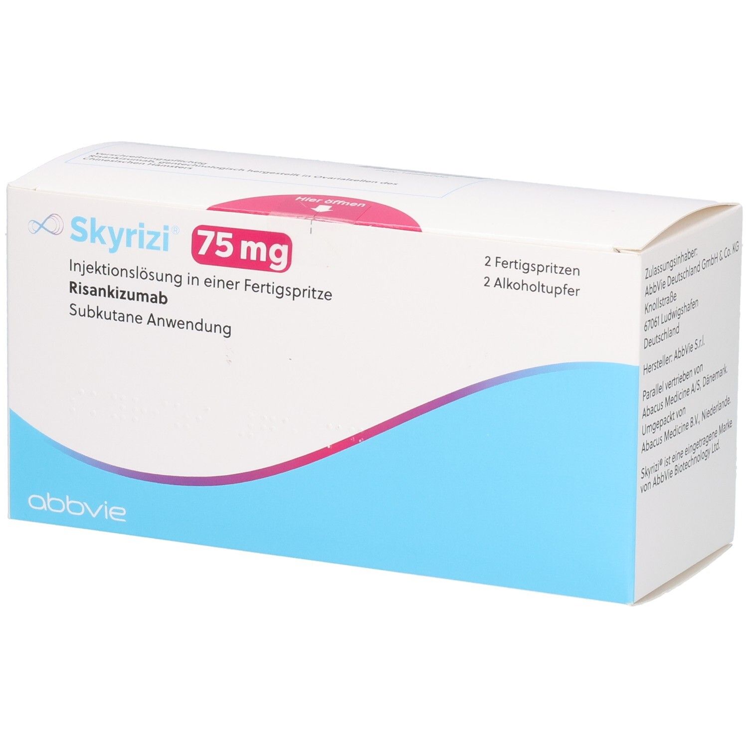 Skyrizi 75 mg Fertigspritzen-Packung mit Risankizumab zur subkutanen Anwendung.