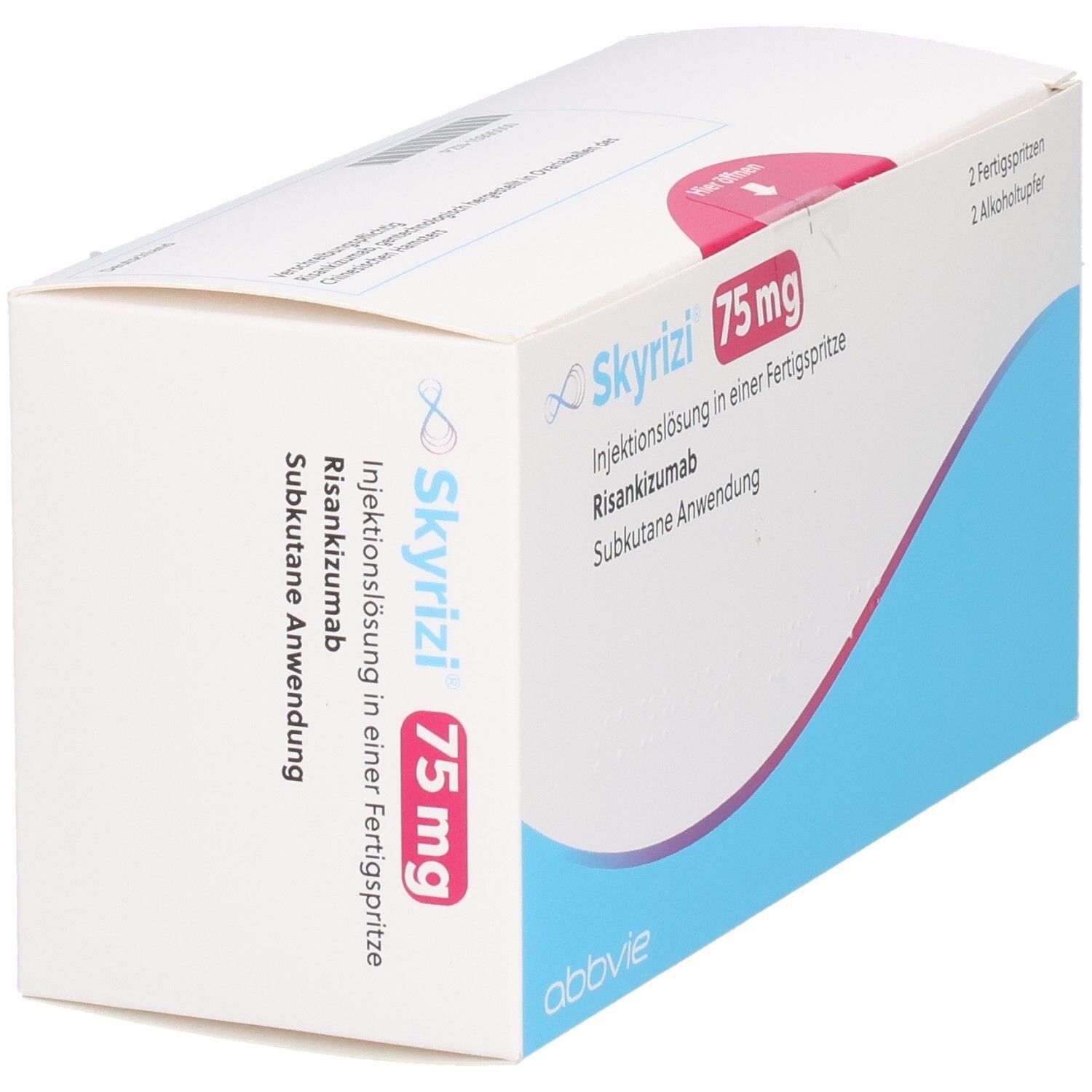 Skyrizi 75 mg Fertigspritzen-Packung mit Risankizumab zur subkutanen Anwendung.