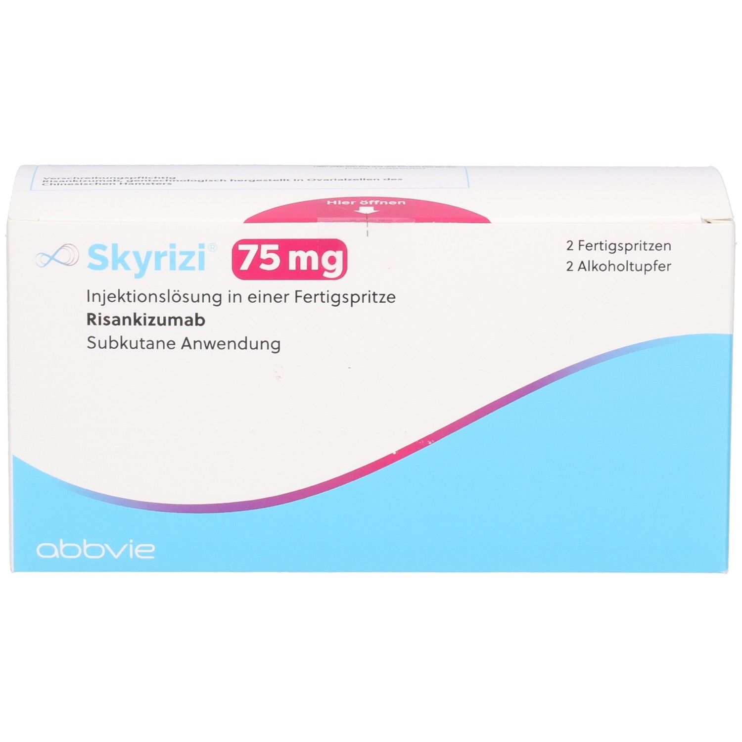 Skyrizi 75 mg Fertigspritzen-Packung mit Risankizumab zur subkutanen Anwendung.