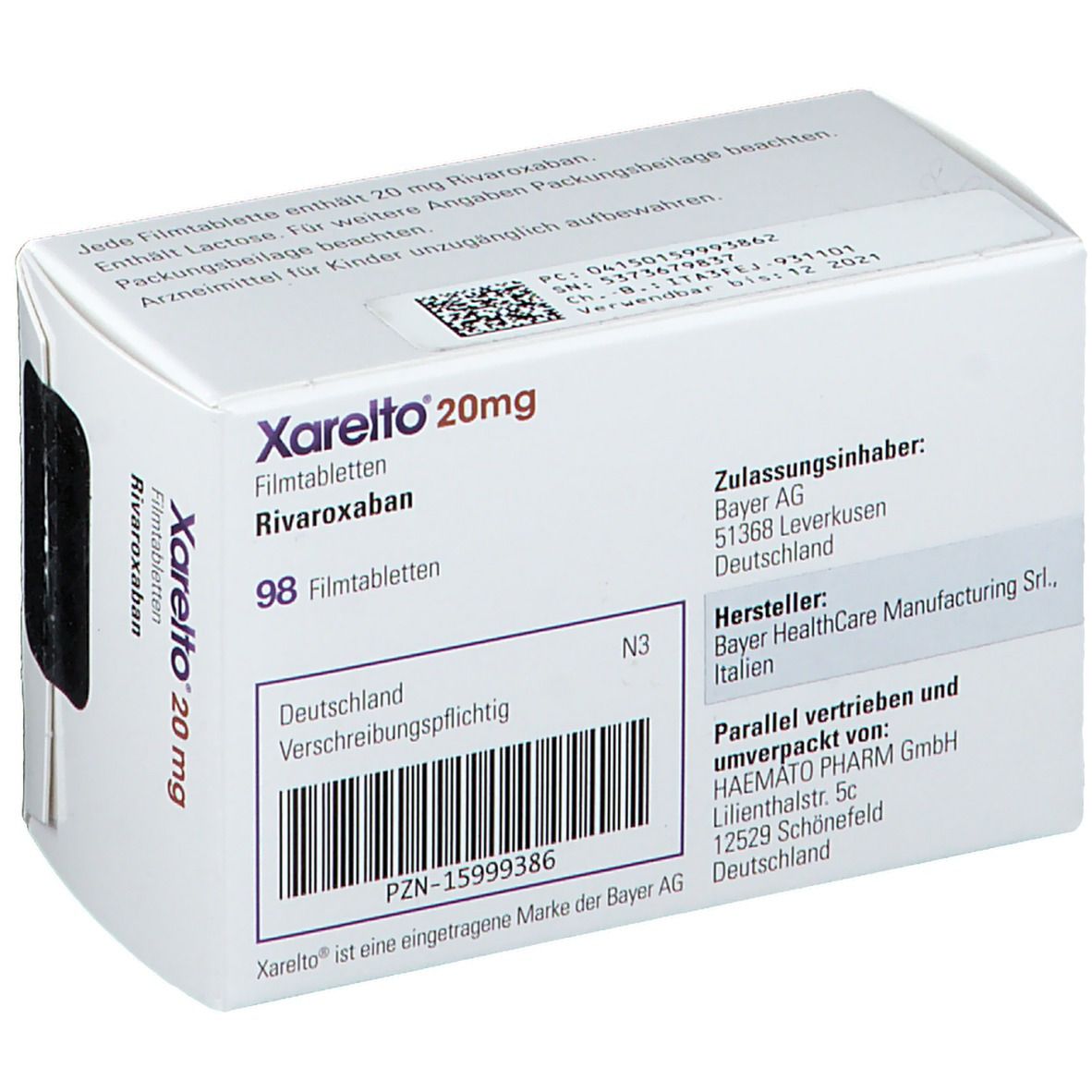 Xarelto® 20 Mg 98 St Mit Dem E-Rezept Kaufen - Shop Apotheke