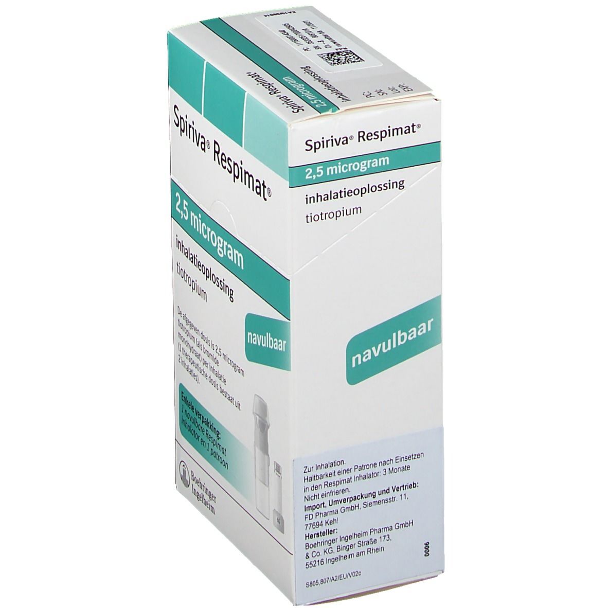 Spiriva Respimat 2,5 Mikrogramm Inhalationslösung mit Tiotropium in einer Verpackung.