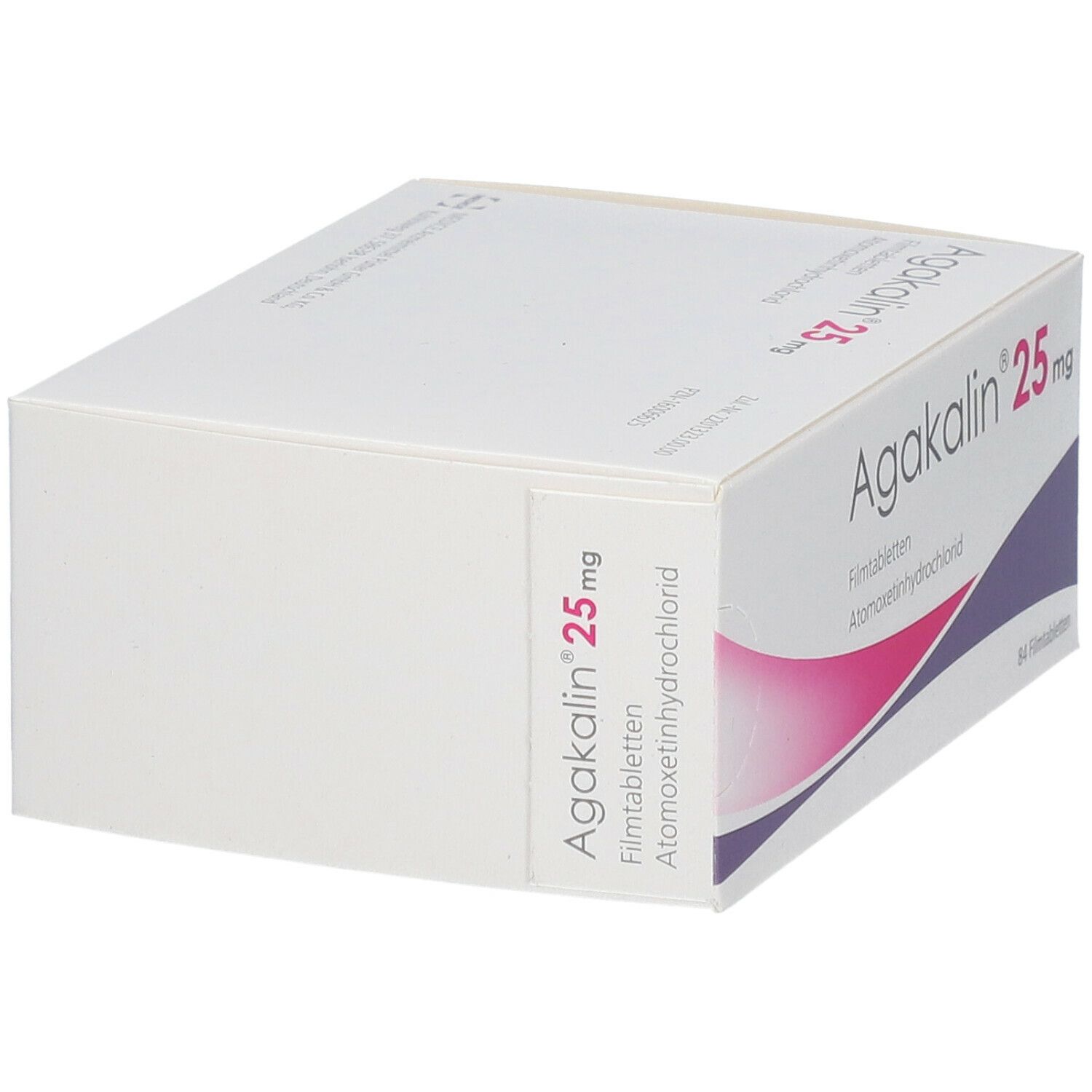 Schachtel mit Agakalin 25 mg Filmtabletten. Aufschrift: Atomoxetinhydrochlorid.