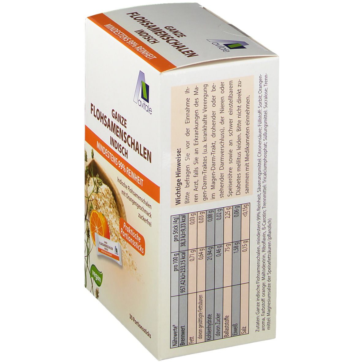 Avitale Ganze Flohsamenschalen Indisch Portionssticks Orange