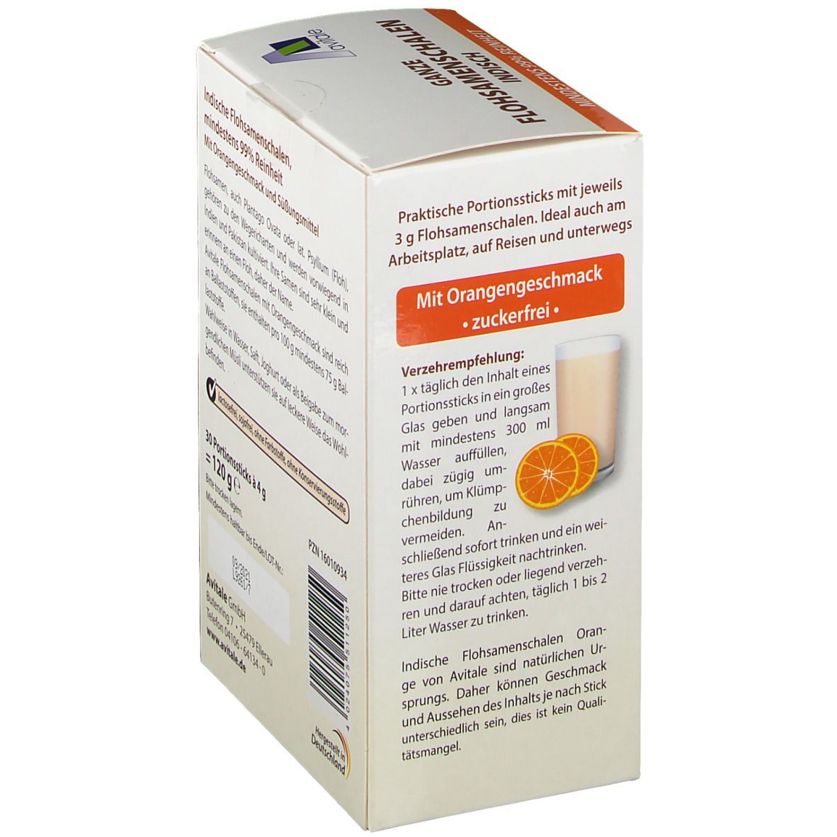 Avitale Ganze Flohsamenschalen Indisch Portionssticks Orange