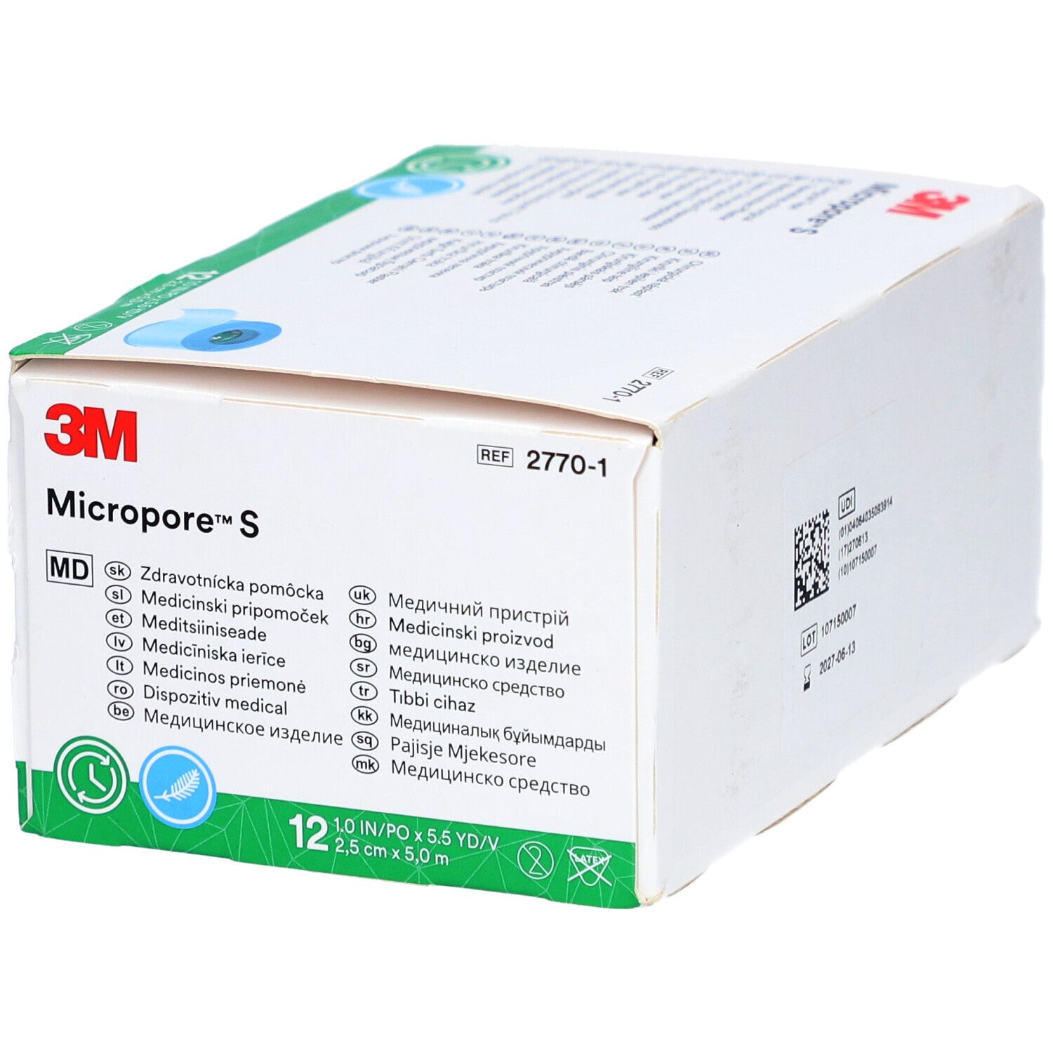 3M™ Micropore™ S Silikonrollenpflaster, 2770-1, 2,5 cm x 5 m