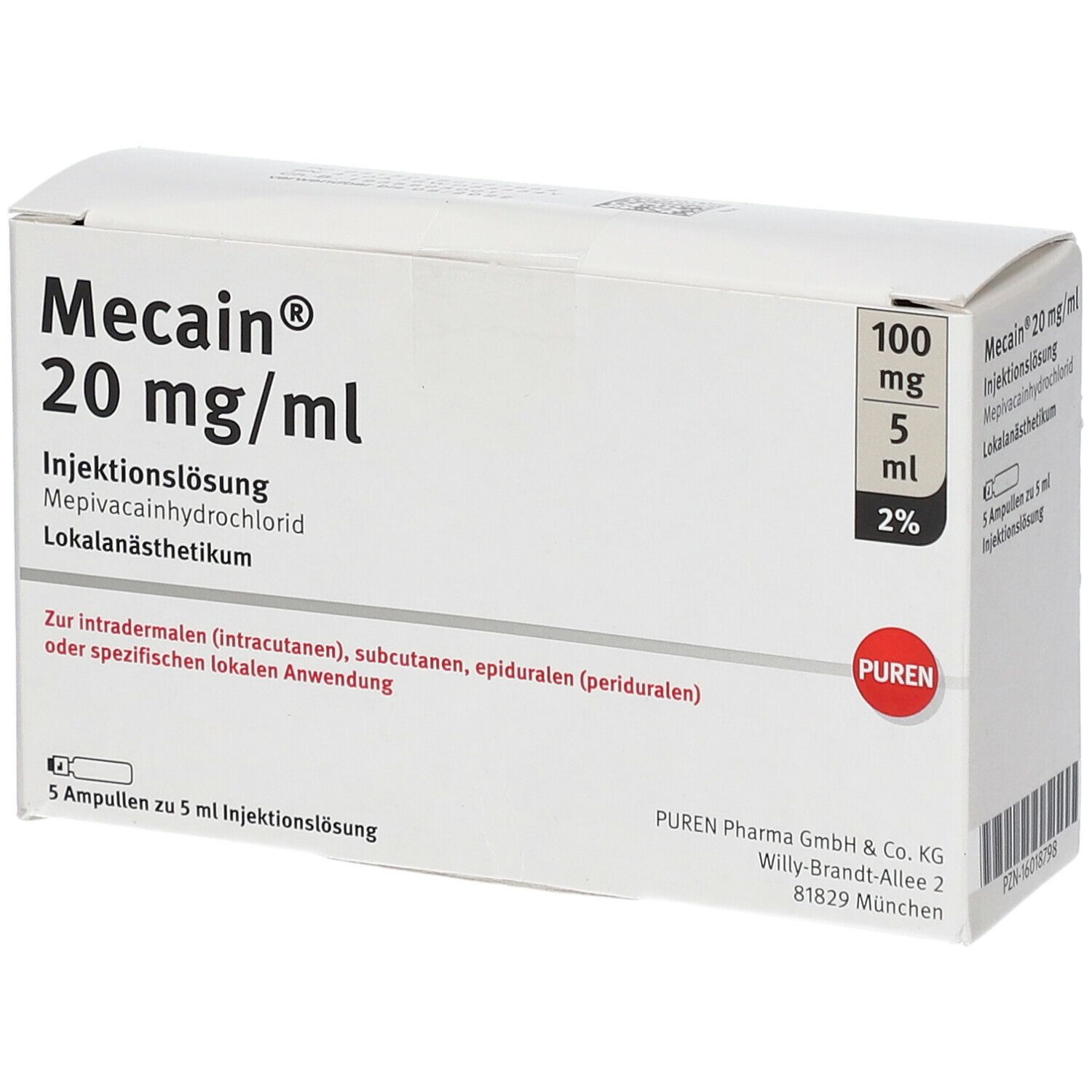 MECAIN 2% 20 mg/ml Inj.L.100mg/5ml Luer-Lock Amp.