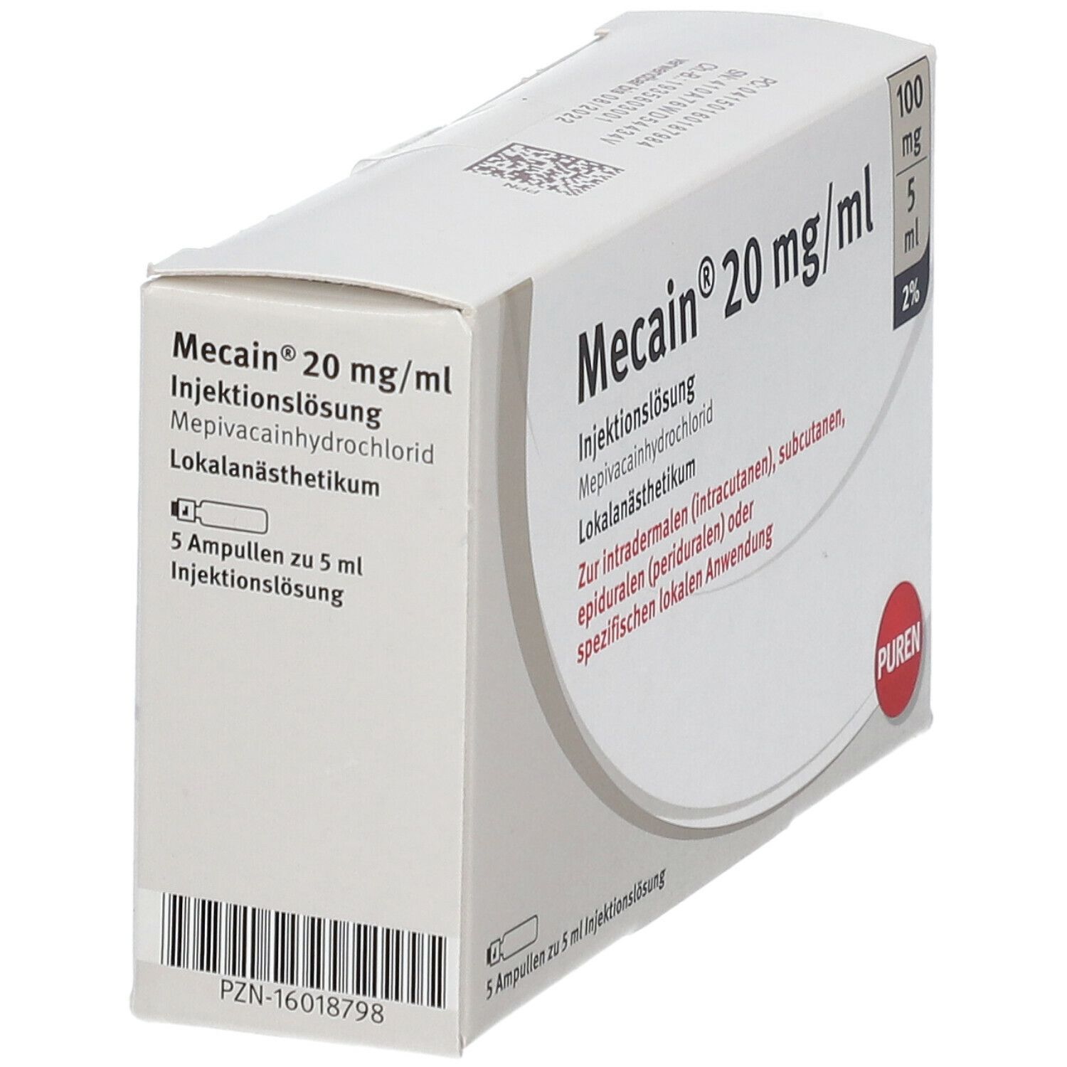 MECAIN 2% 20 mg/ml Inj.L.100mg/5ml Luer-Lock Amp.