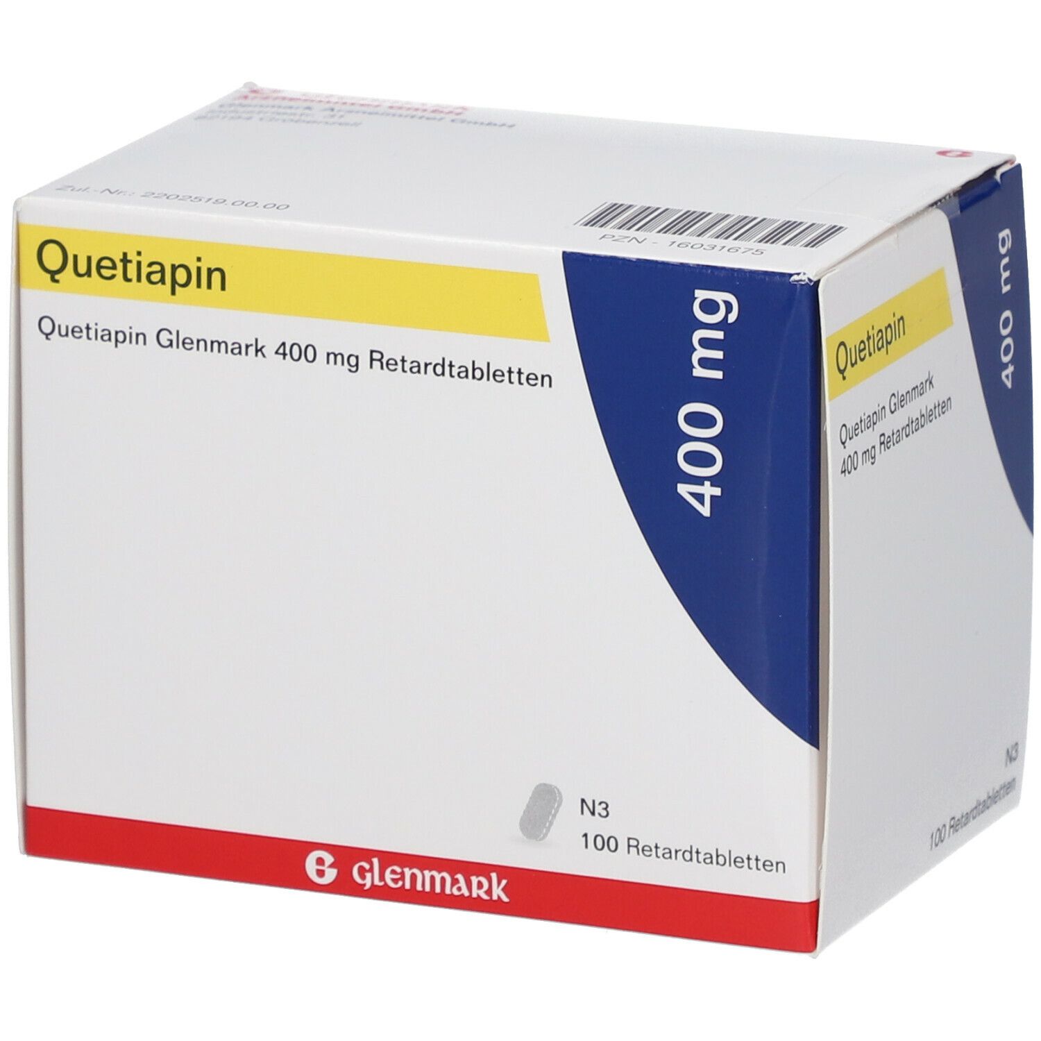 Quetiapin Glenmark 400 mg Retardtabletten 100 St Retard-Tabletten