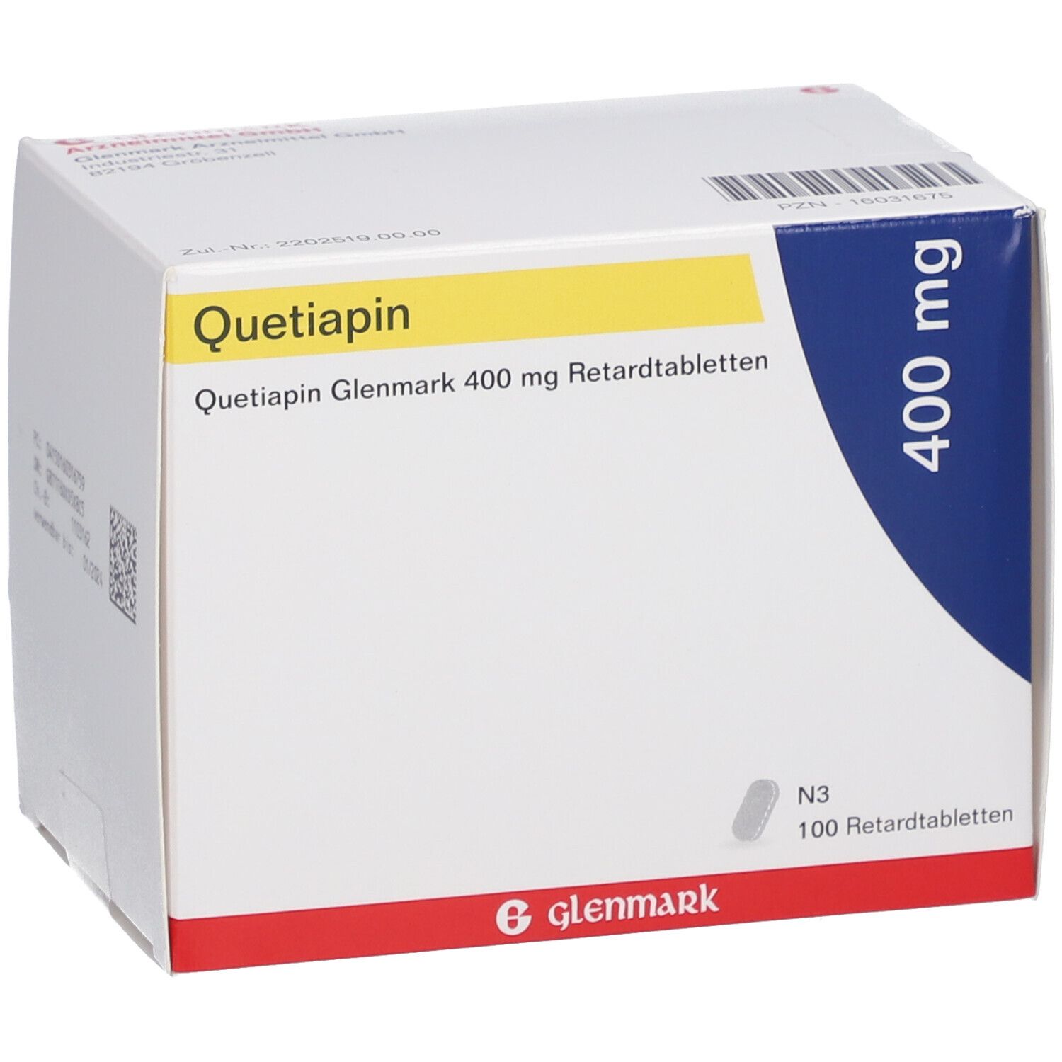 Quetiapin Glenmark 400 mg 100 St mit dem E-Rezept kaufen - Shop Apotheke