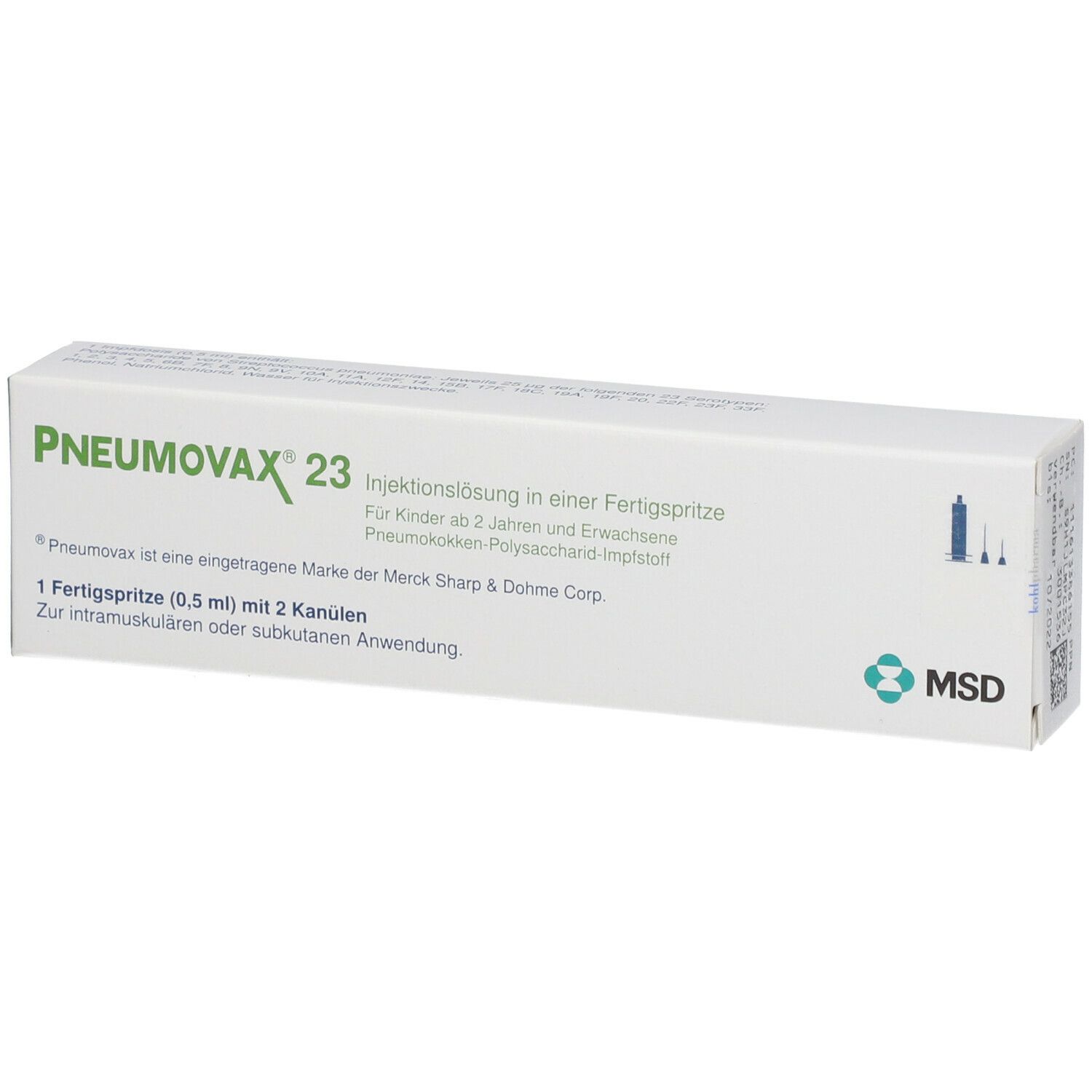 PNEUMOVAX 23 Inj.L.i.e.Fertigspr.+2 beigef.Kanülen