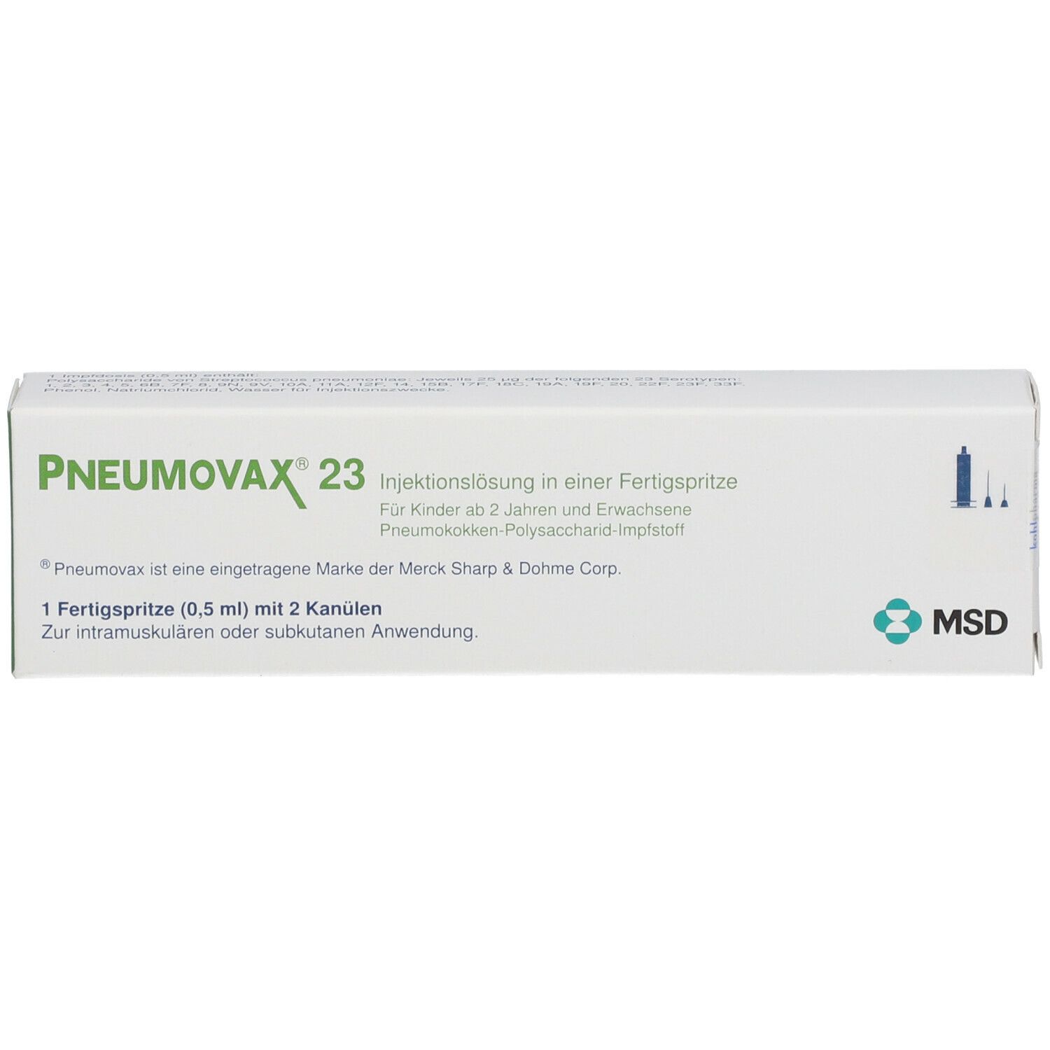 PNEUMOVAX 23 Inj.L.i.e.Fertigspr.+2 beigef.Kanülen