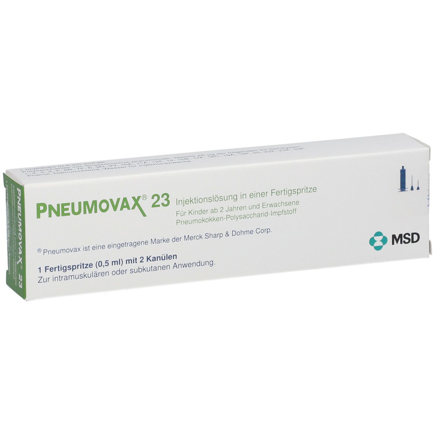 PNEUMOVAX 23 Inj.L.i.e.Fertigspr.+2 beigef.Kanülen